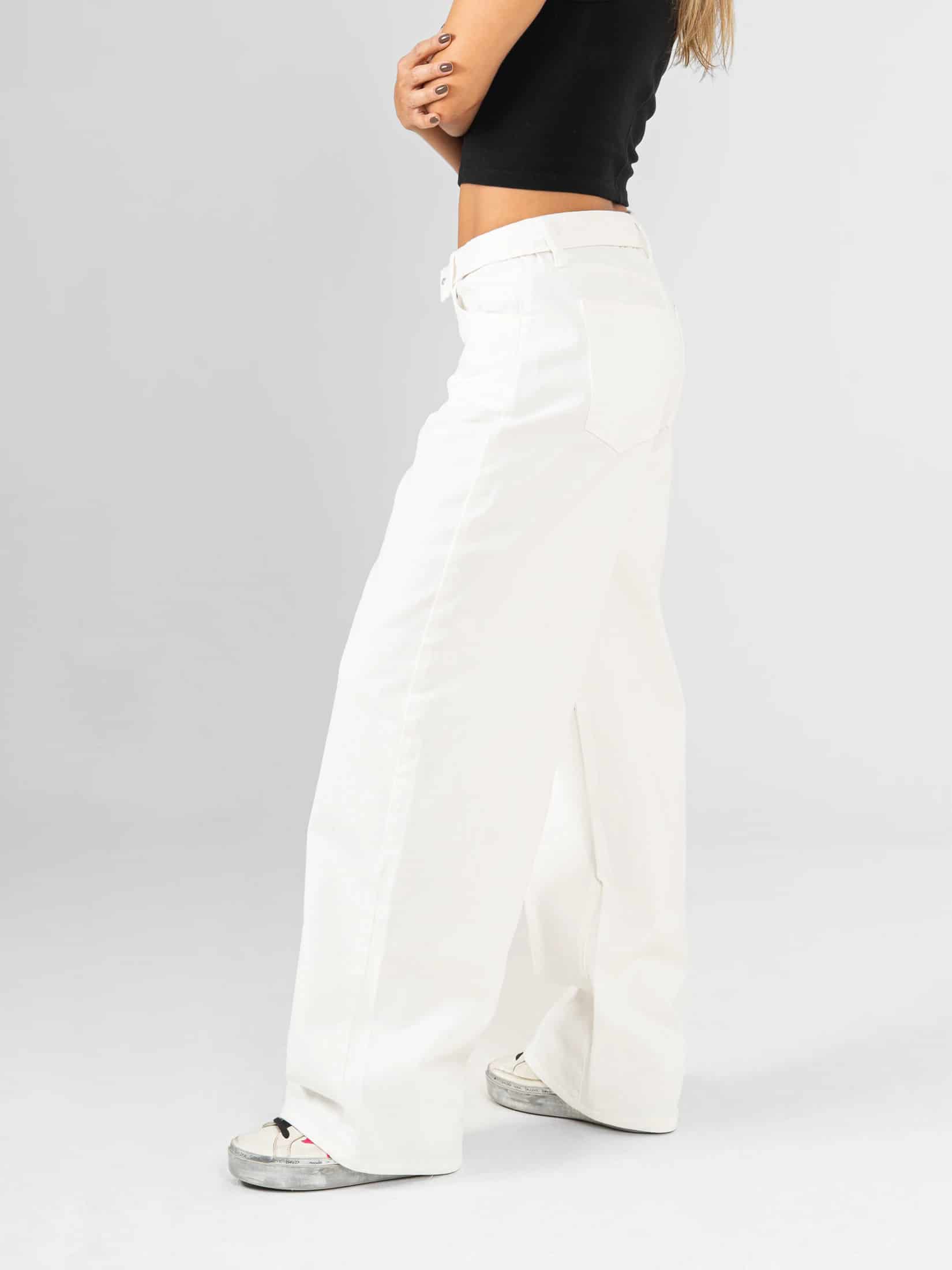 Ref: 0620460 Pantalón wide leg, rígido, tiro medio, detalle en pretina, tono ivory. - miniatura 2