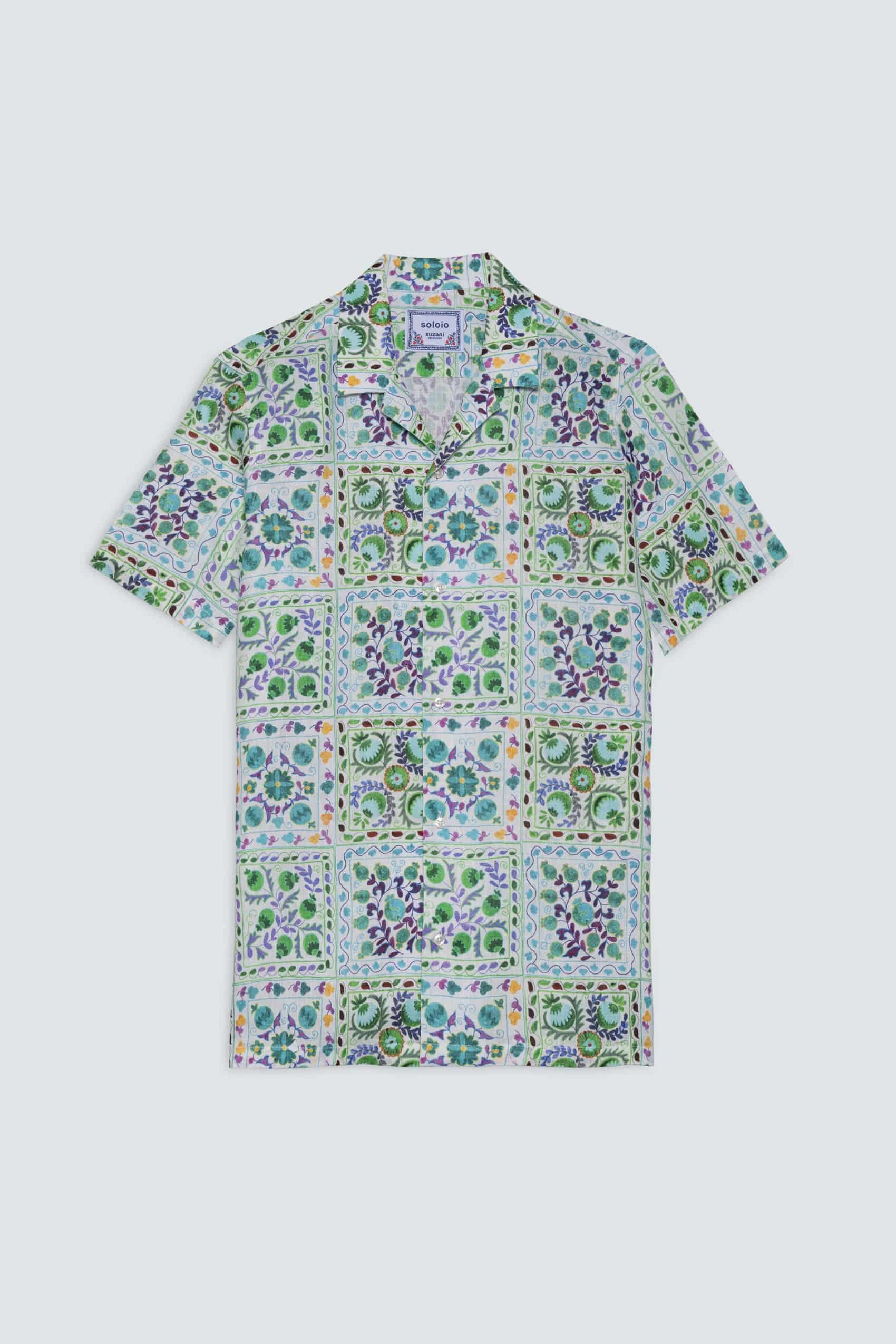 Men's linen shirt green suzani - miniatura 2