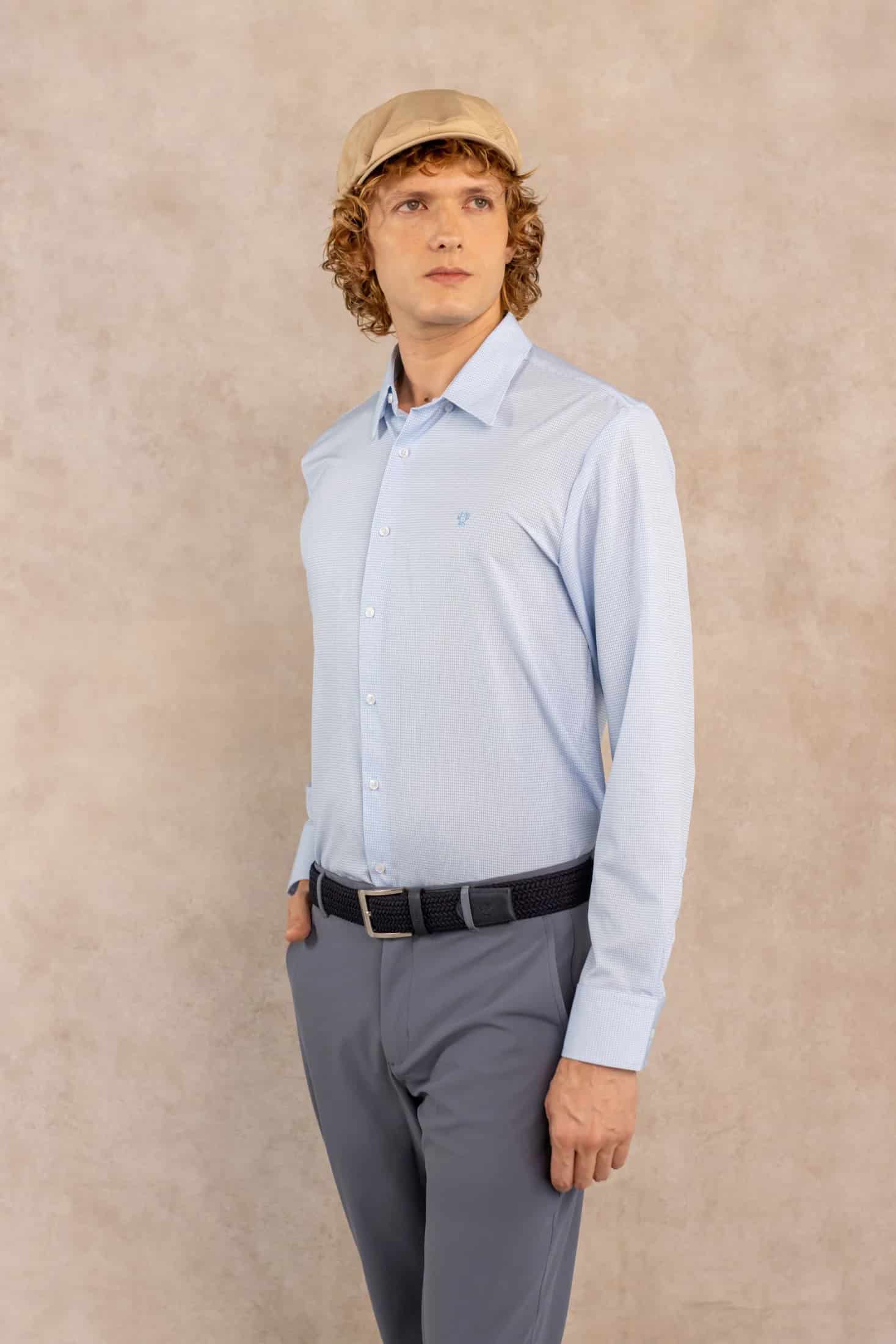 Camisa Performance Antiarrugas Cuadros Textura Azul claro - miniatura 6