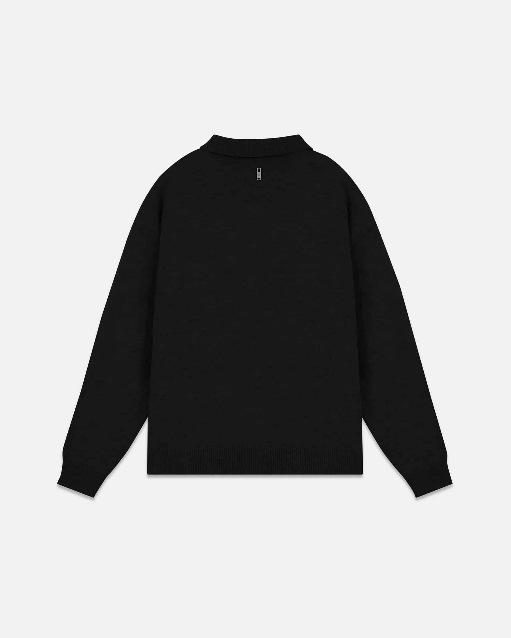 Line Knit Zip Up Long Sleeve Polo Shirt Black - miniatura 3