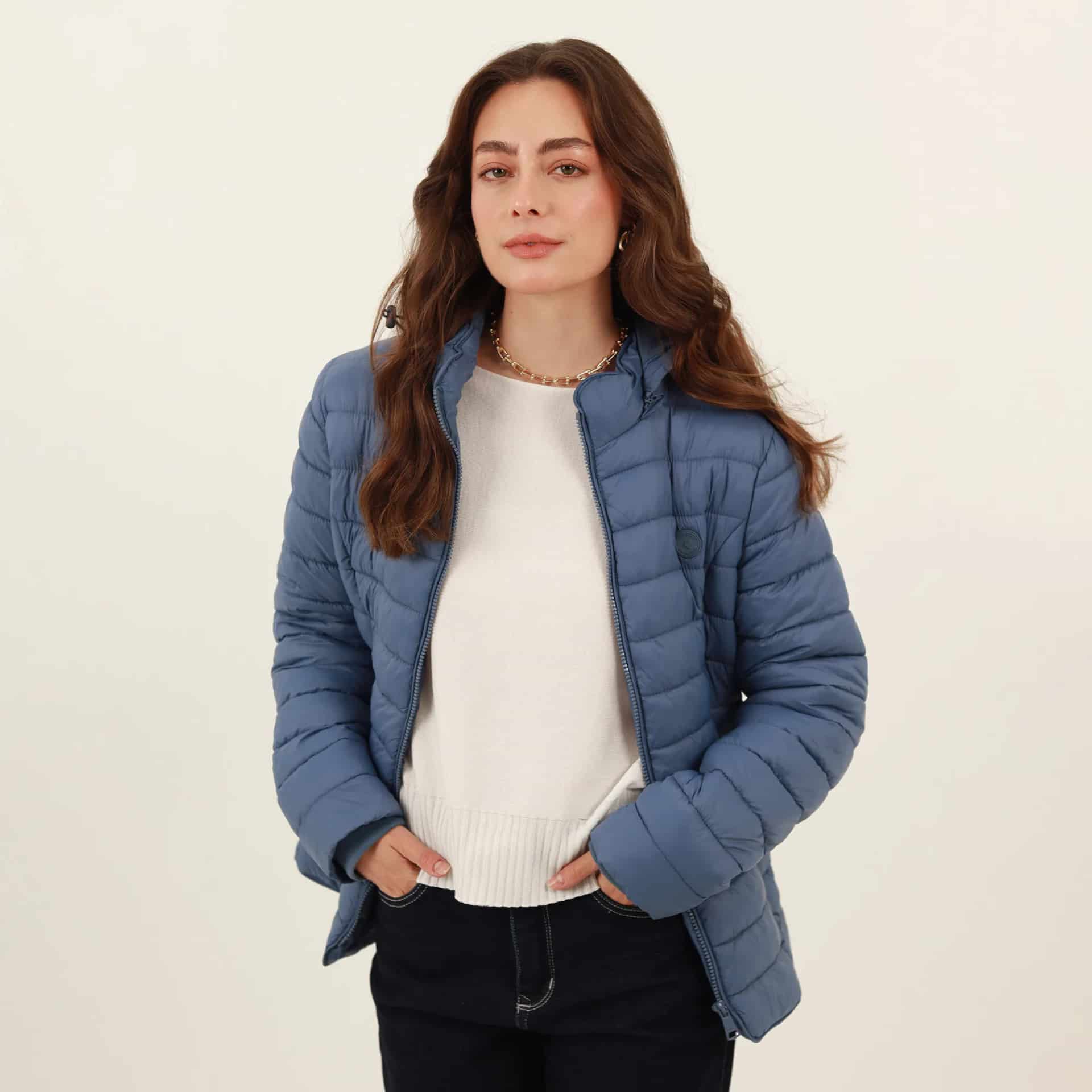 Chaqueta acolchada básica cuello alto con capucha - miniatura 5