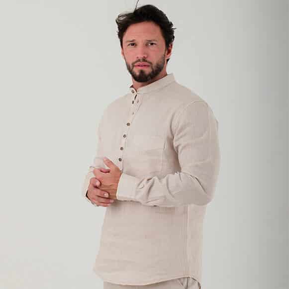 CAMISA ML 100% LINO CUELLO NERU HOMBRE - miniatura 3
