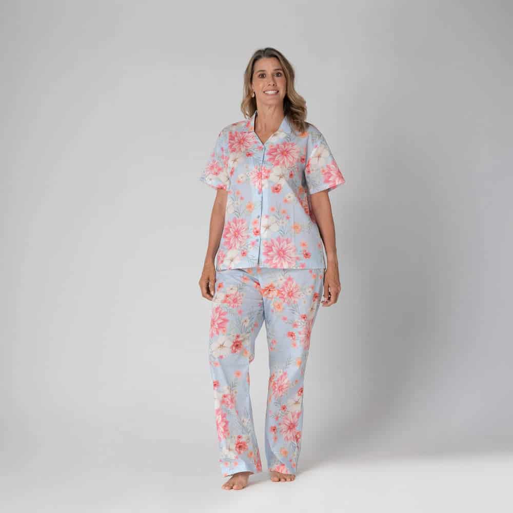 Conjunto de Pijama Pantalón Largo Flores. - miniatura 1