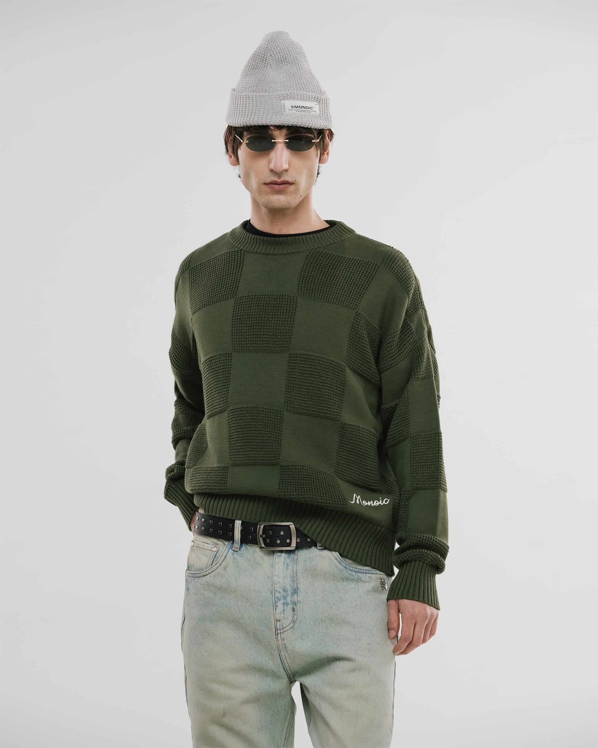 Checkered Knitwear Sweater - Verde Oliva - miniatura 2