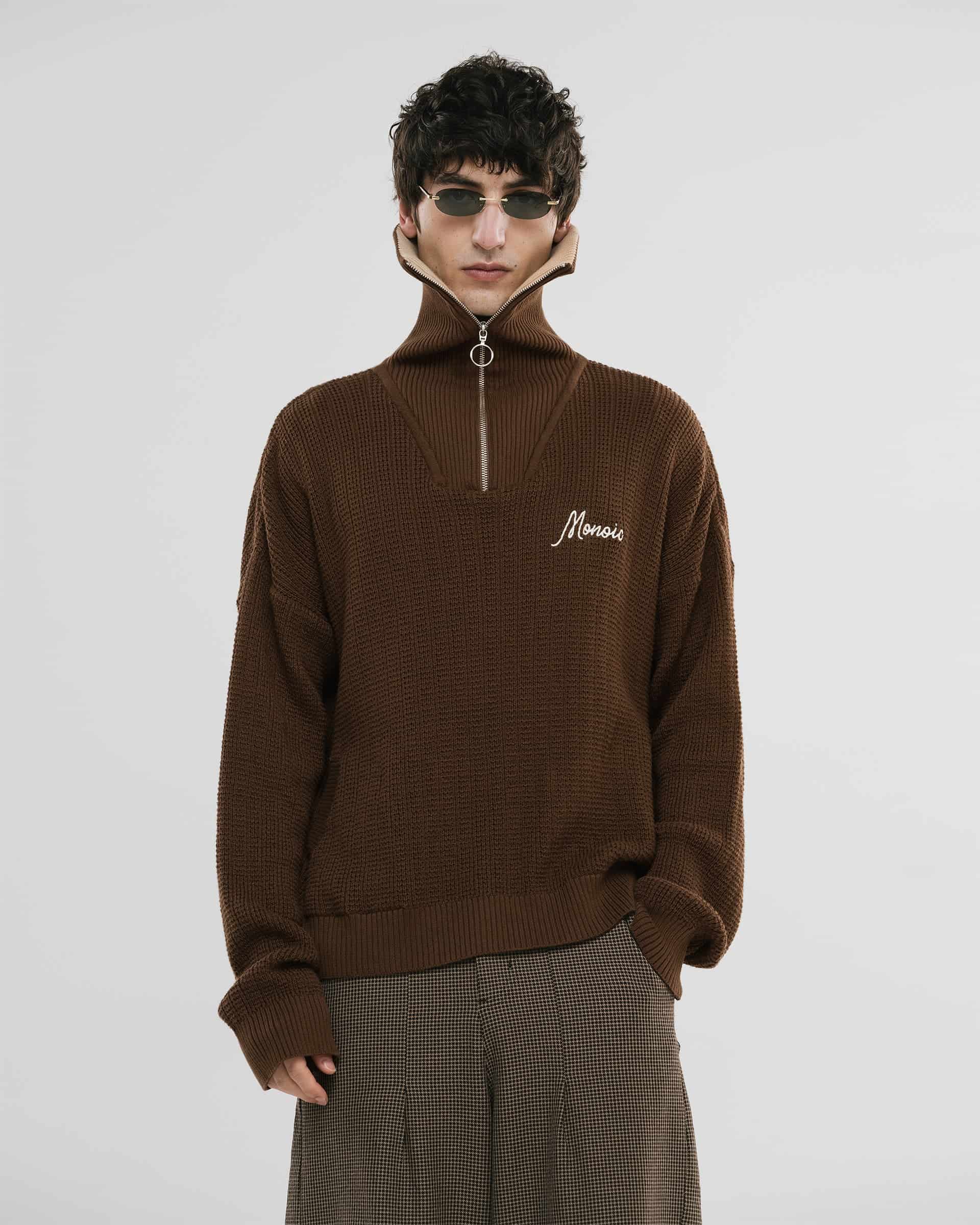 Zip Funnel Neck Knitwear - Café y Crema - miniatura 2