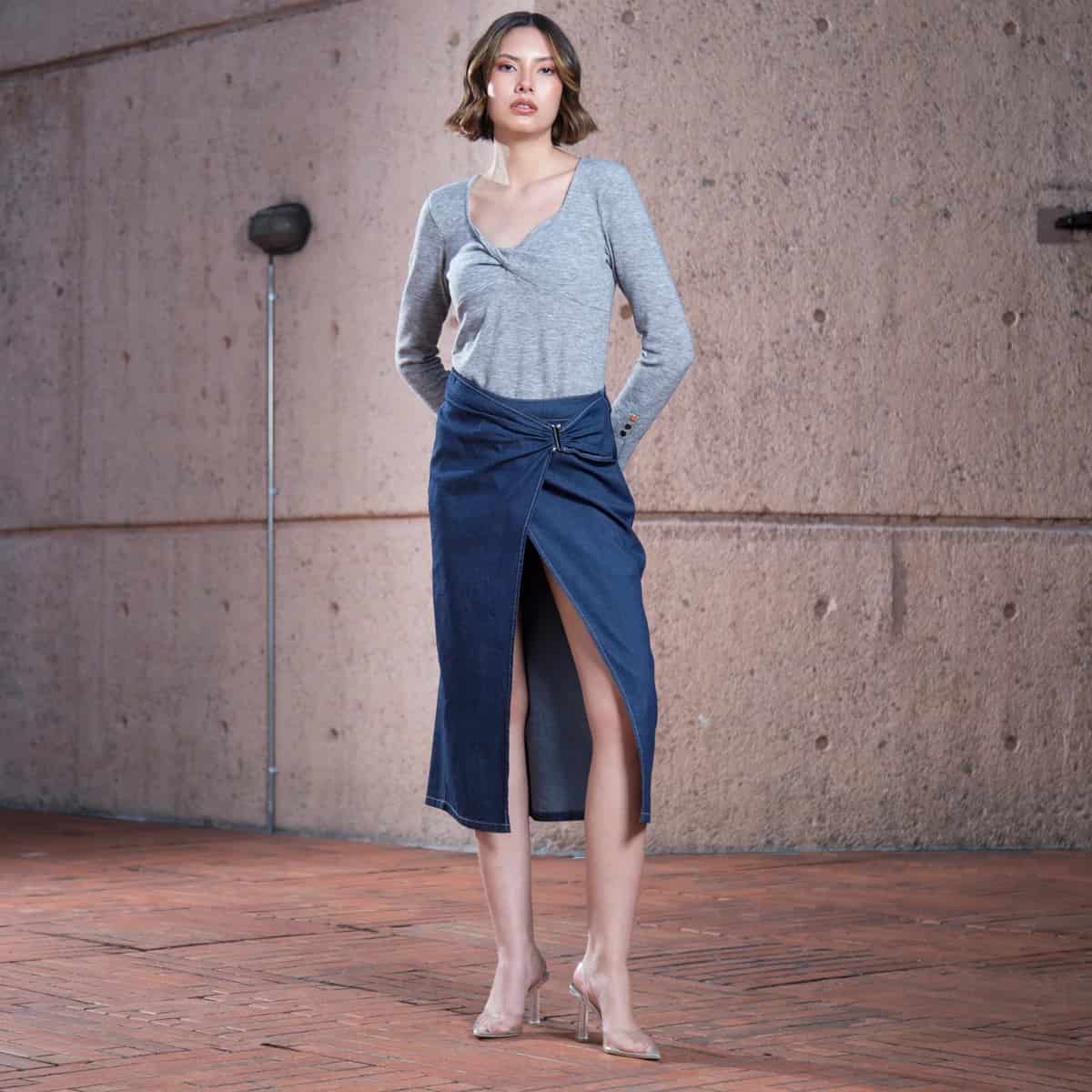 Falda Denim Larga Midi Red - miniatura 2