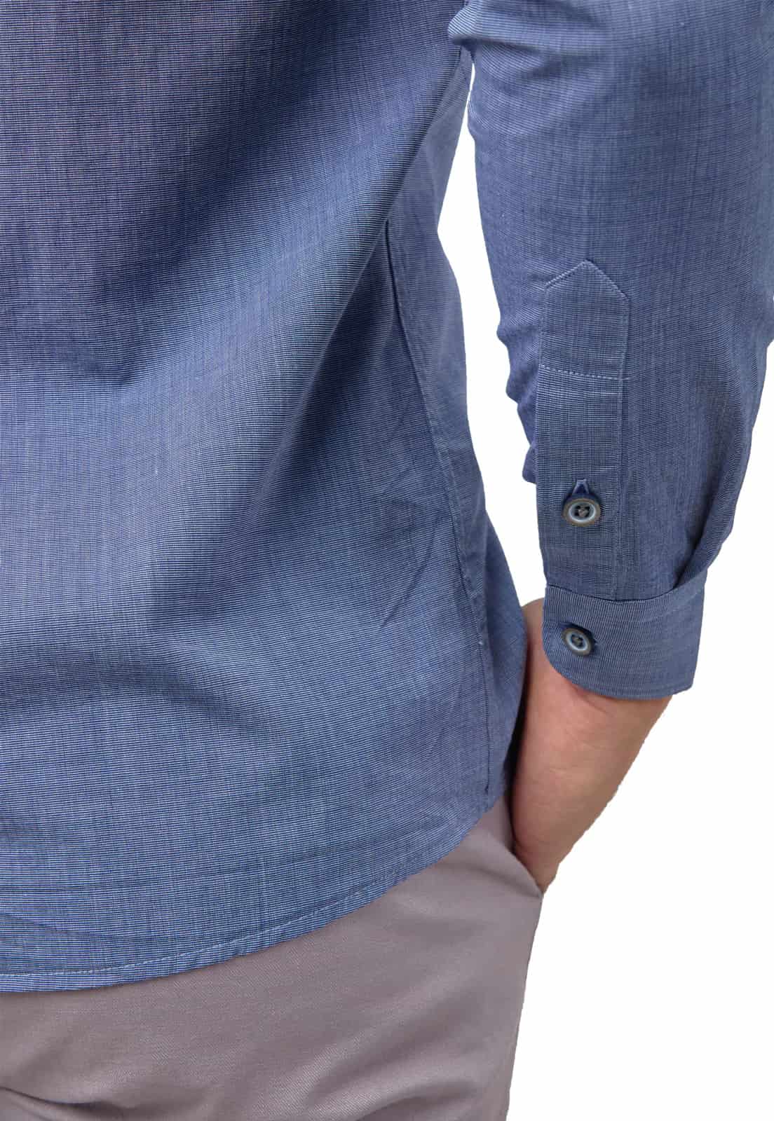 Camisa cuello neru azul indigo con bolsillo de ribete - miniatura 10