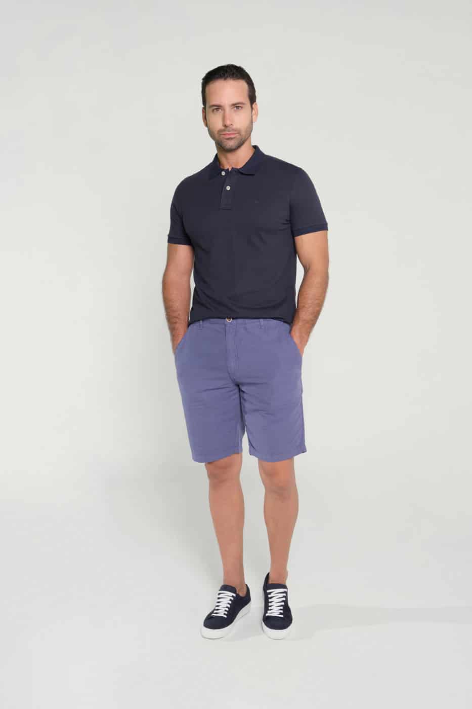 Bermuda Slim Fit Lino Azul Medio - miniatura 1