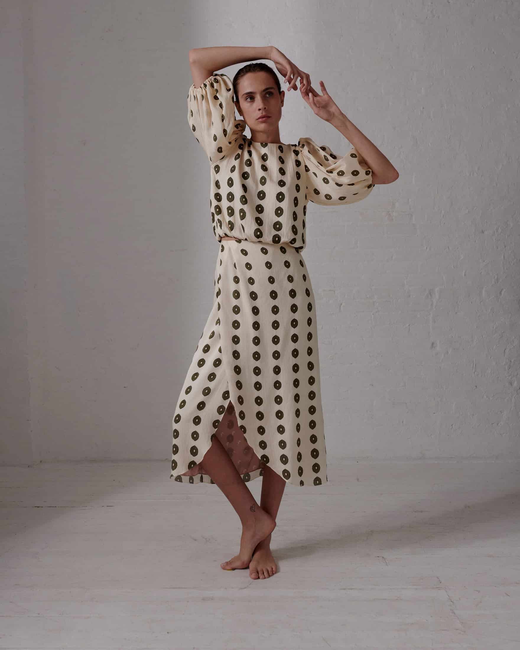 Guayacan Silk Martellato Blouse / Ivory Green Chintz - miniatura 2