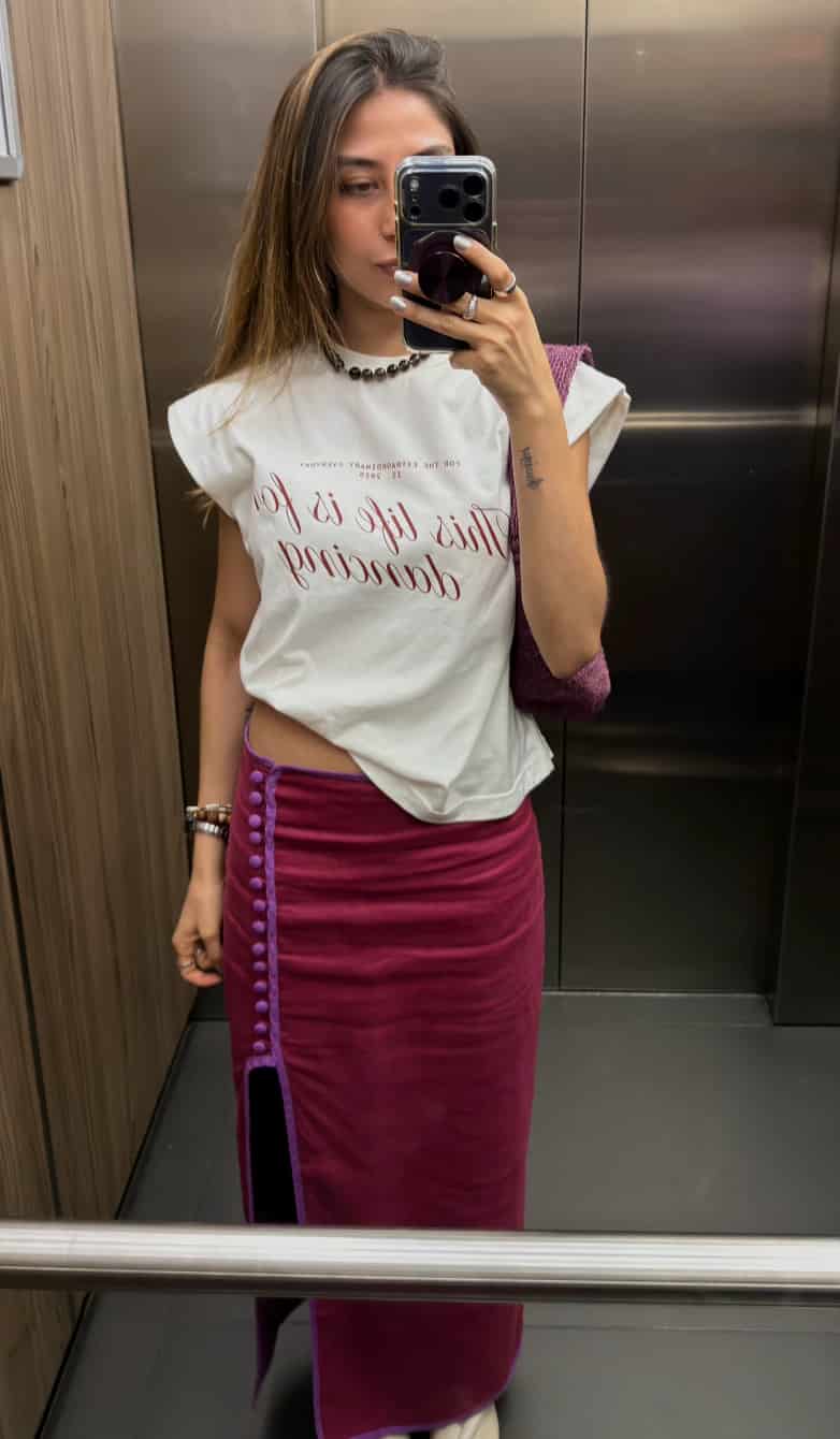 Falda Qipao de lino | Vino / Morado - miniatura 3