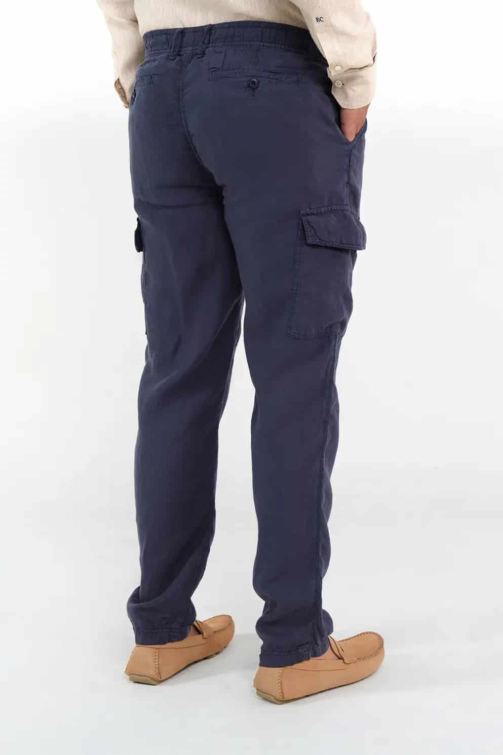 Pantalón Cargo Slim Fit 100% Lino Azul Oscuro - miniatura 3