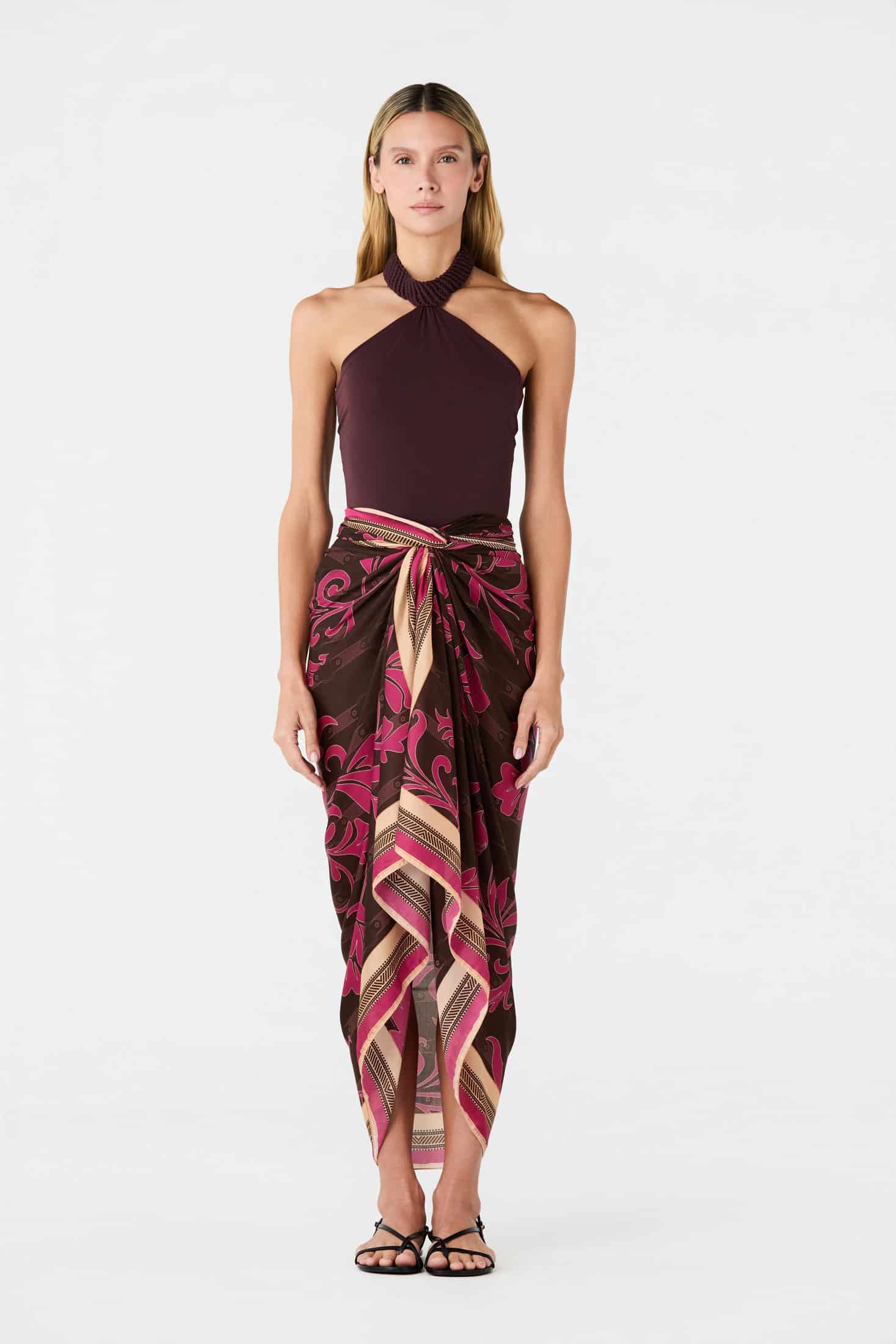 De La Falaise Cotton Silk Sarong / Fuchsia Flowers - miniatura 2