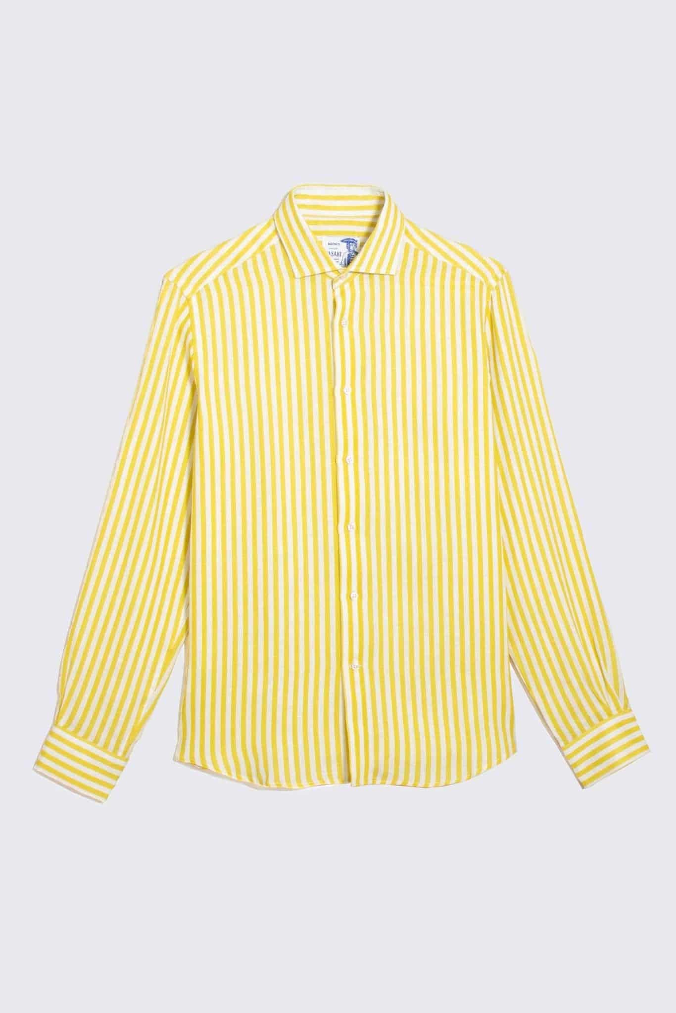 Men's linen shirt yellow striped - miniatura 1