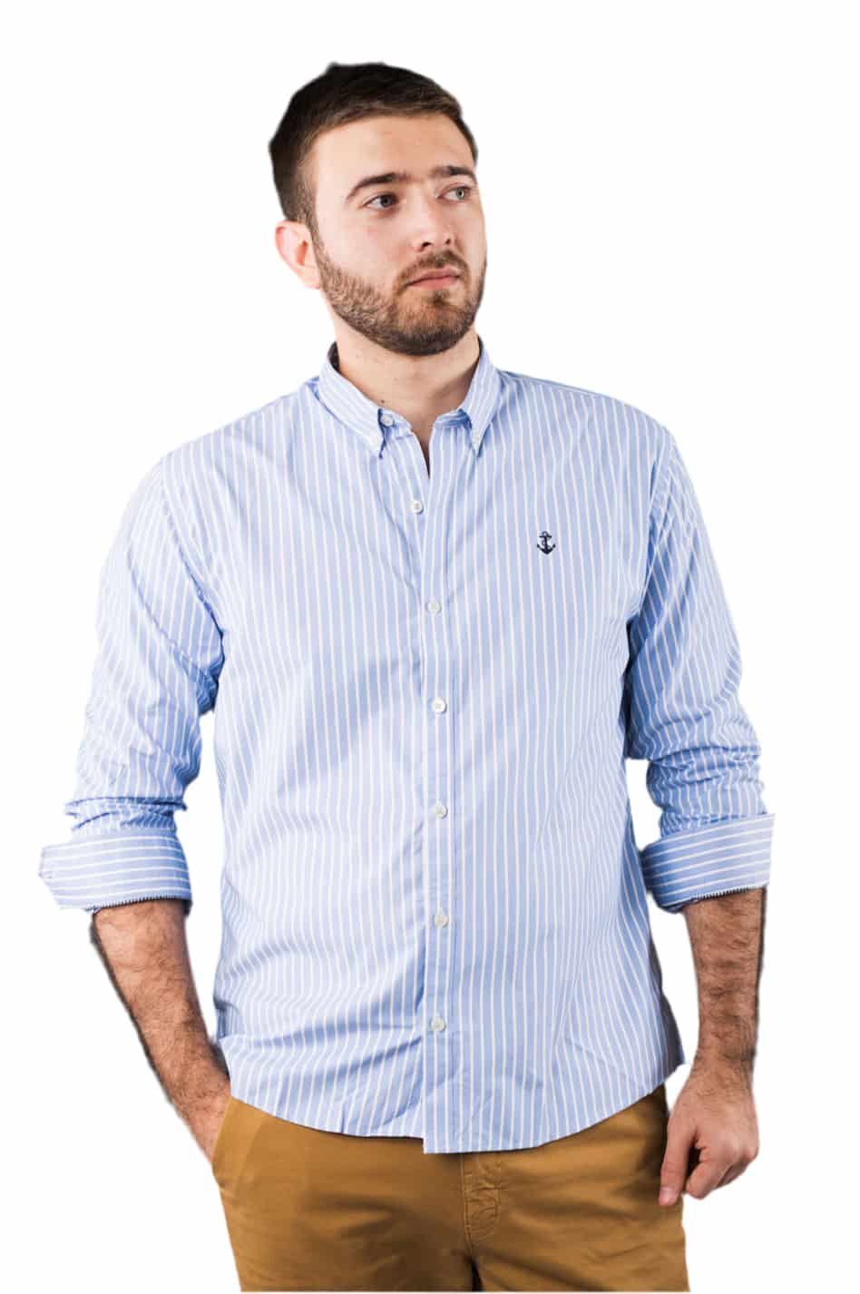Camisa Rayas Grandes Azul Claro Y Blancas - miniatura 1