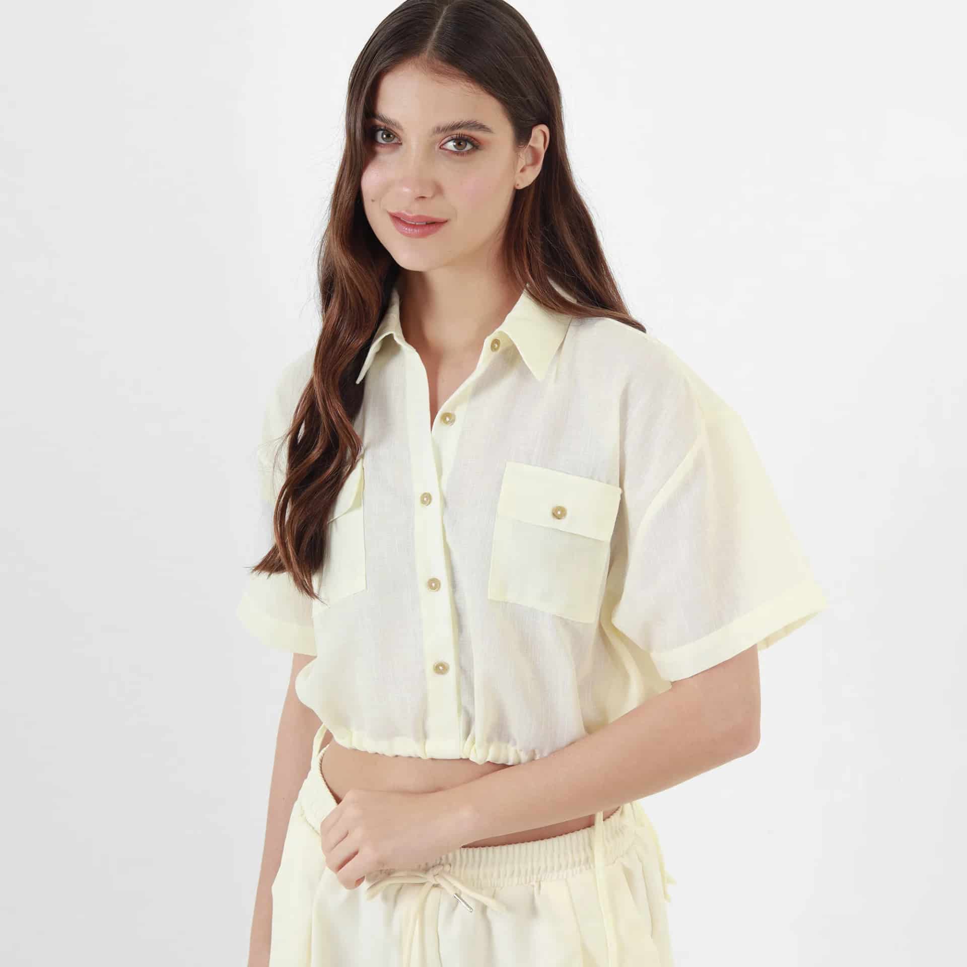 Blusa Cuello Camisero Manga Corta - miniatura 1