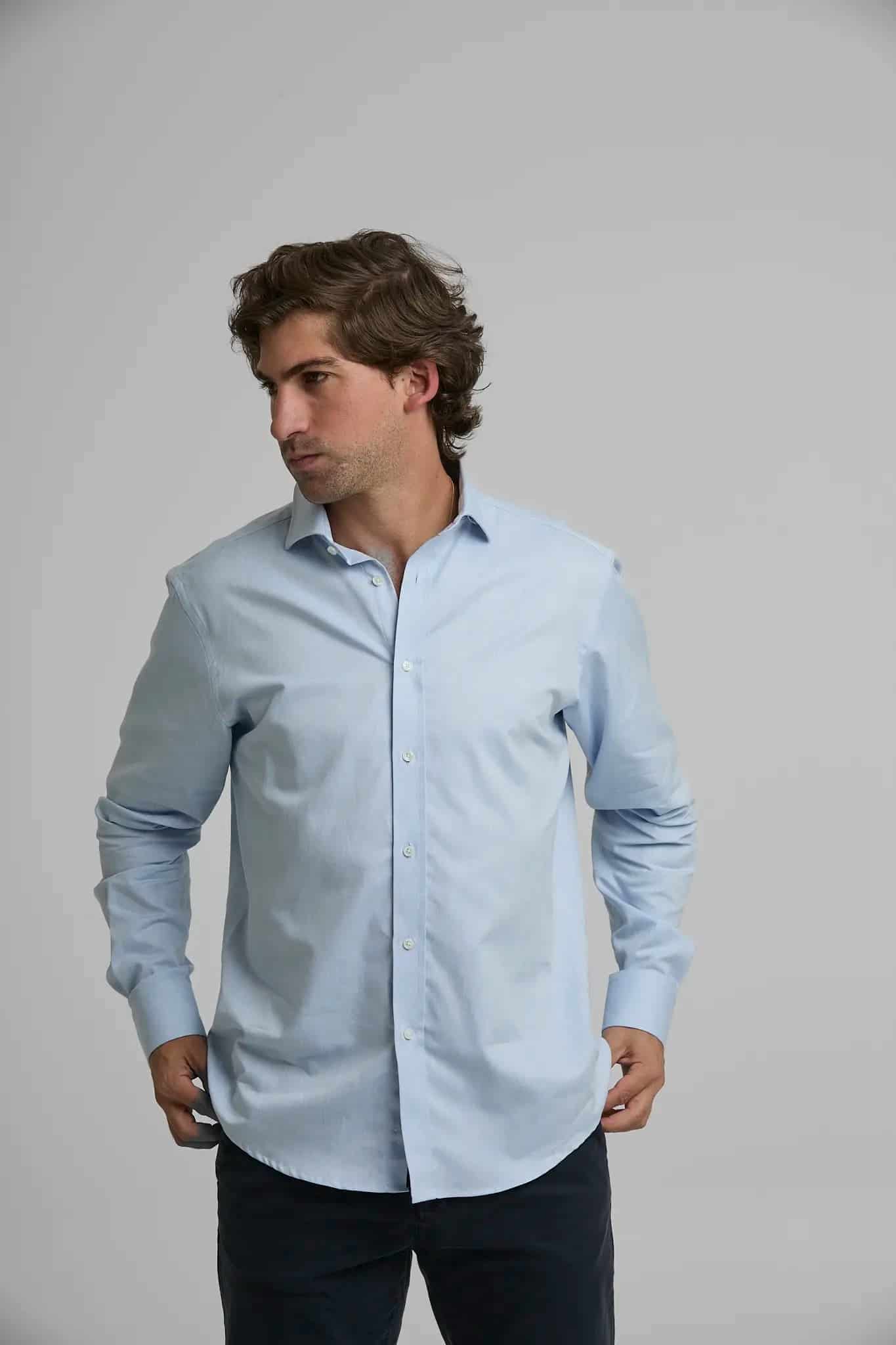 Camisa Hombre Oxford Azul Clara - miniatura 2