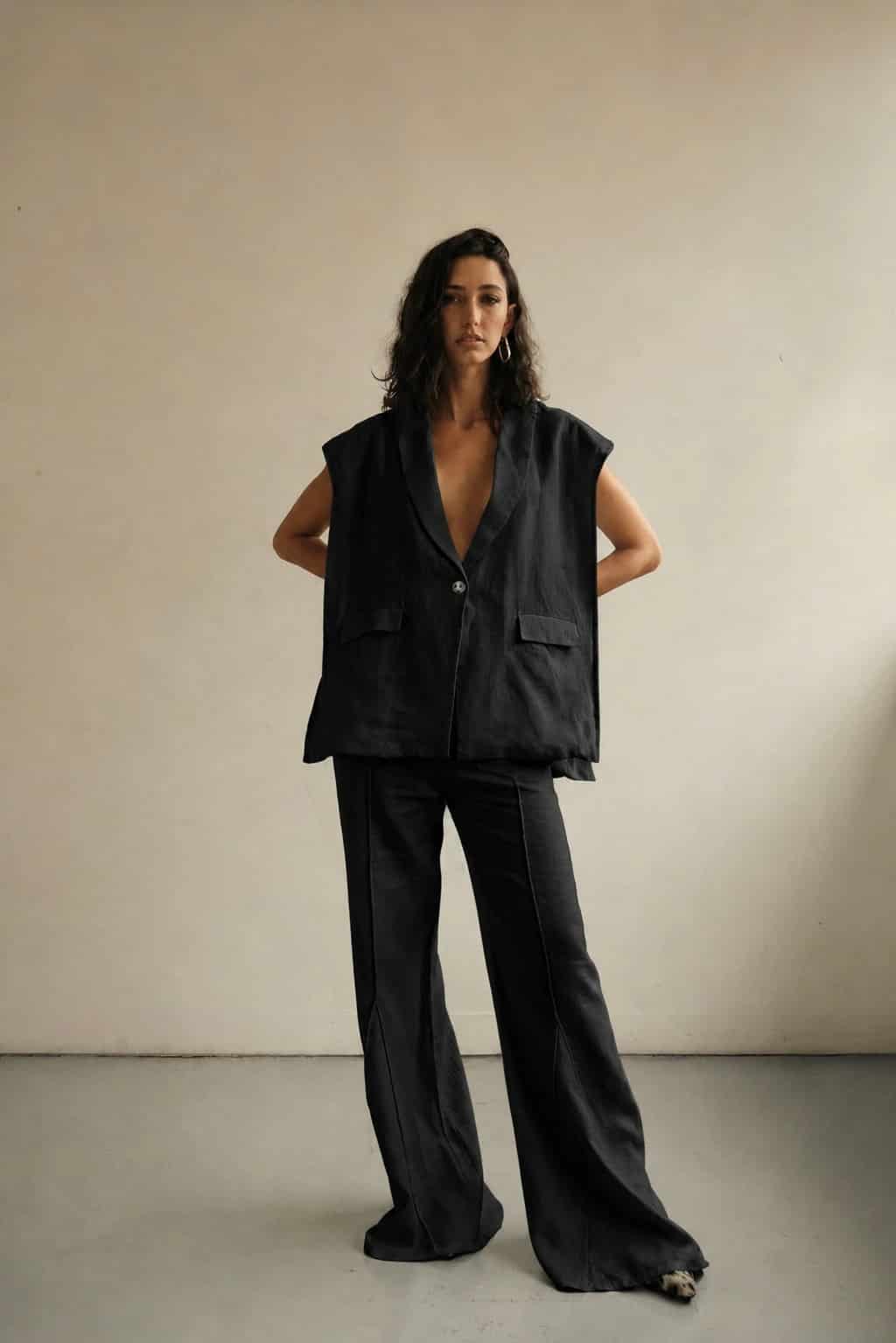 Blazer Vest Sera de lino | Negro - miniatura 1