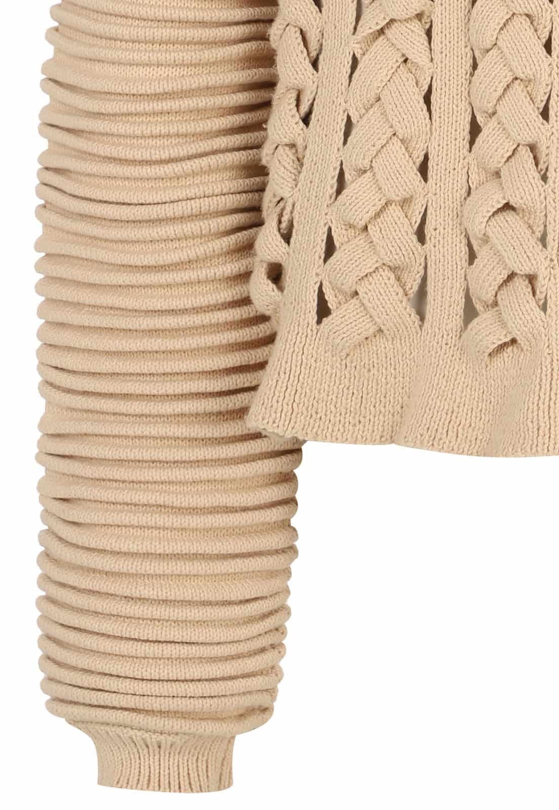 FLAT BRAIDED KNITTED SWEATER WITH ACCORDION SLEEVES - miniatura 5