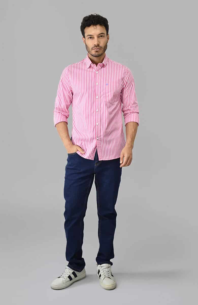 Camisa manga larga a Rayas Rosa Para Hombre - miniatura 2