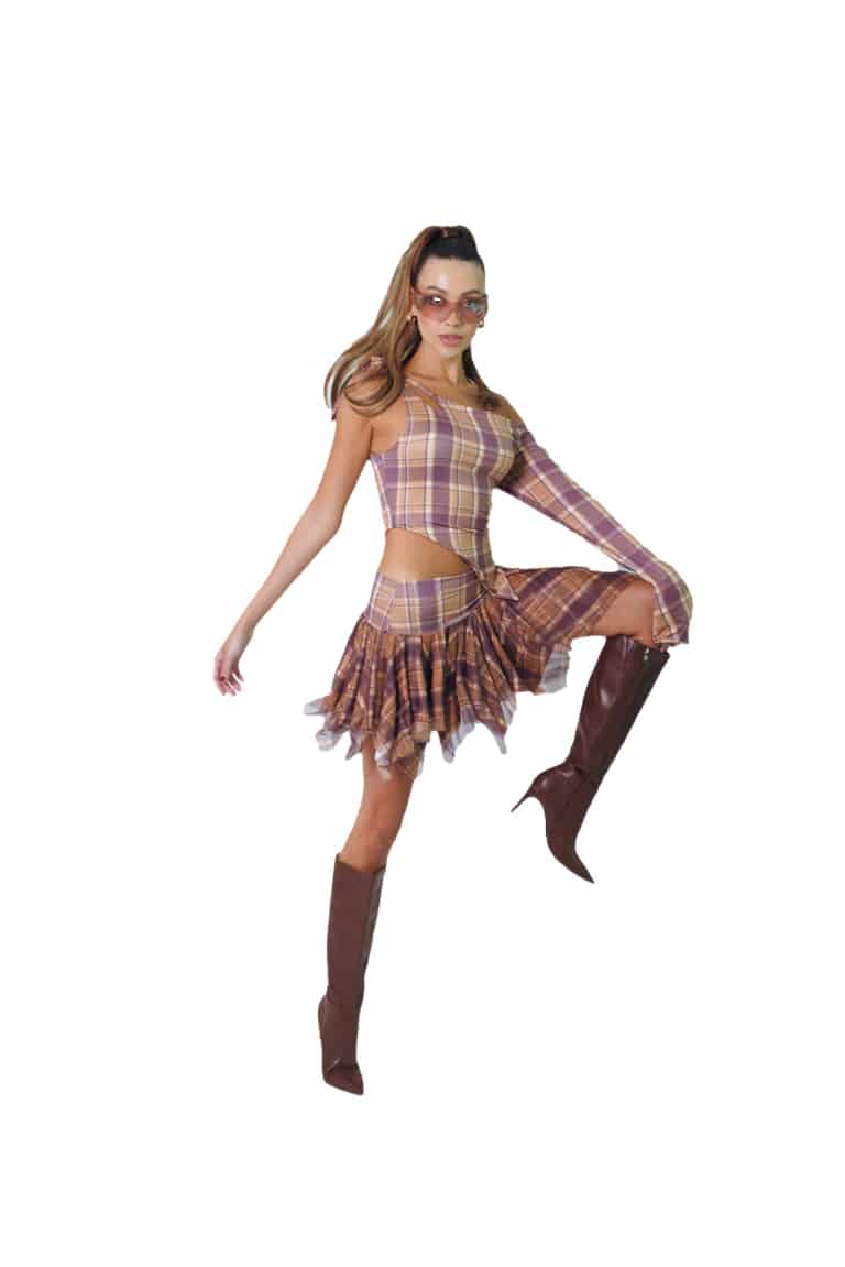 One Side Top In Purple Tartan - miniatura 4