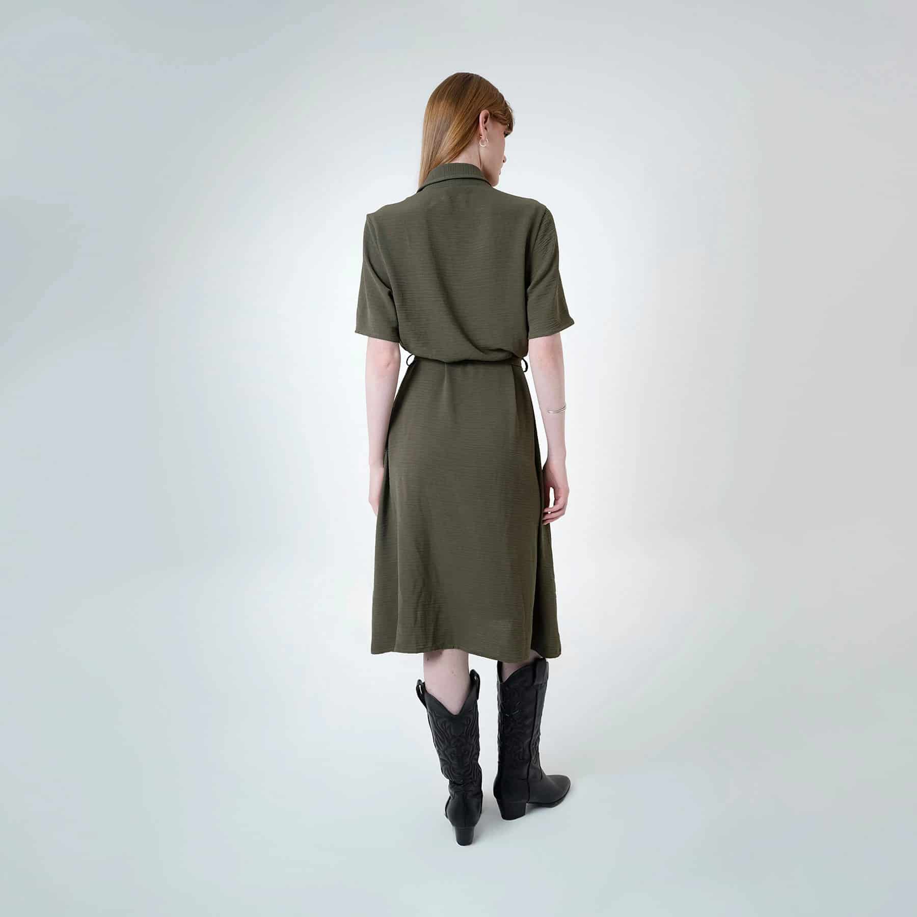 Vestido camisero midi con lazo para ajustar en cintura - miniatura 3