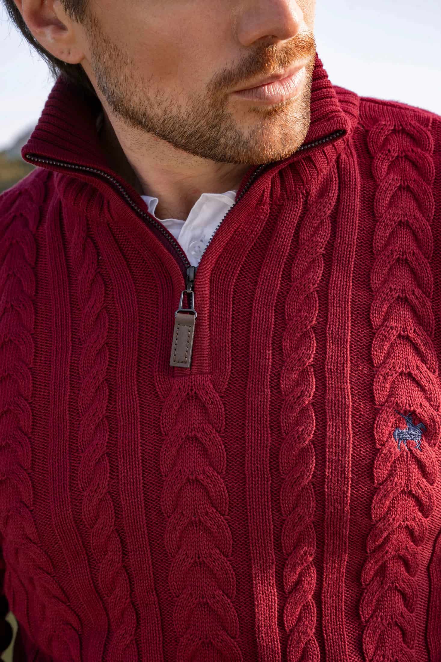 Suéter Halfzip Trenzado Rib Hombre Vinotinto - miniatura 5