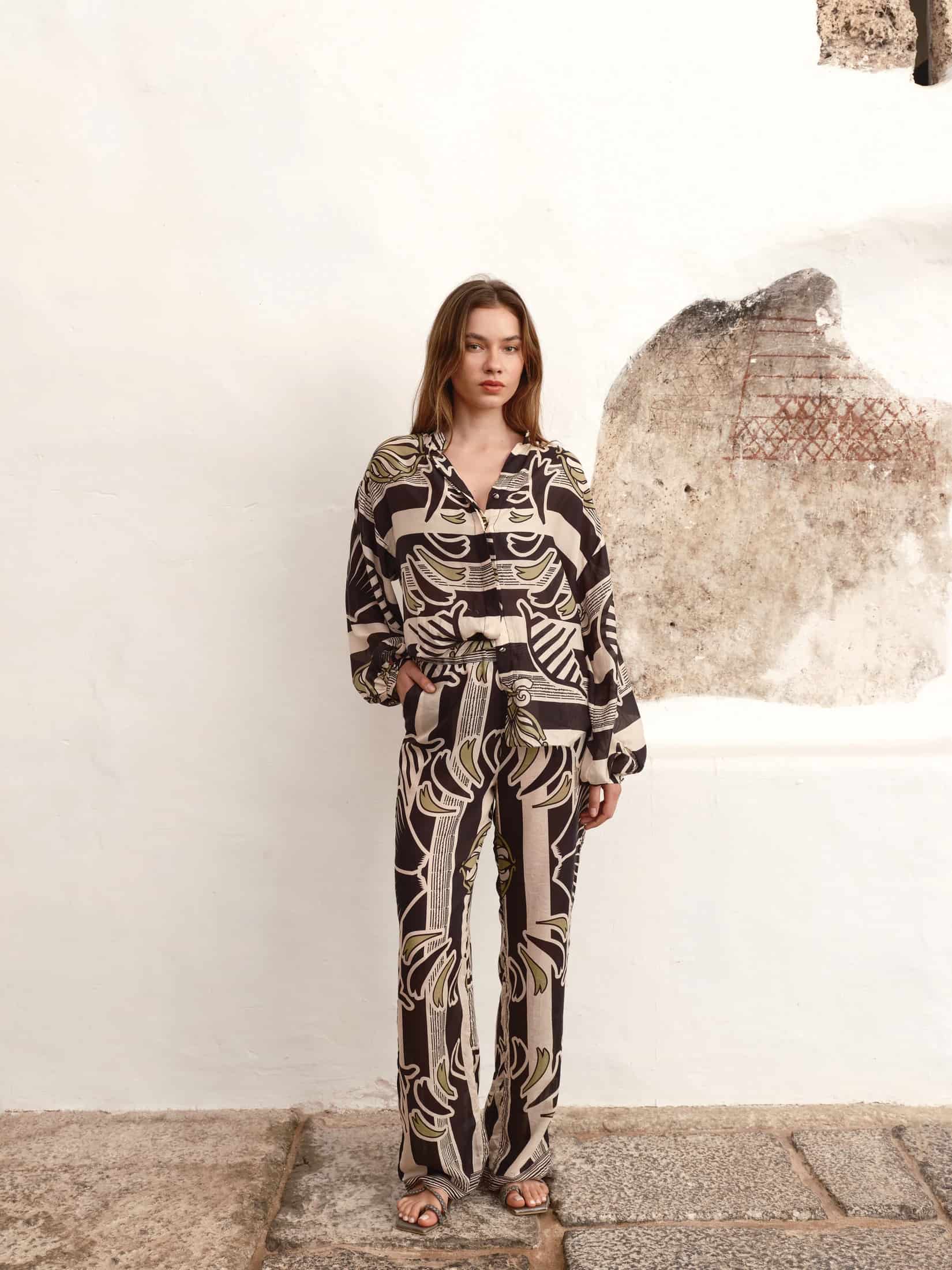 Joao Cotton Silk Pants / Navy Ornament Stripes - miniatura 2