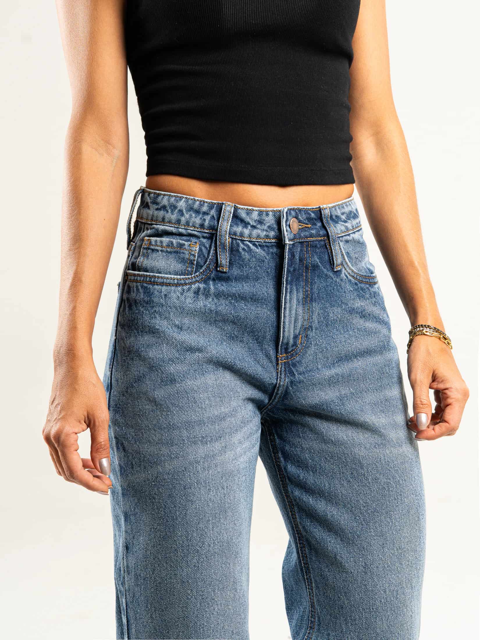 Ref: 066610 Jean mom flare, rígido, tiro alto, tono azul medio - miniatura 4