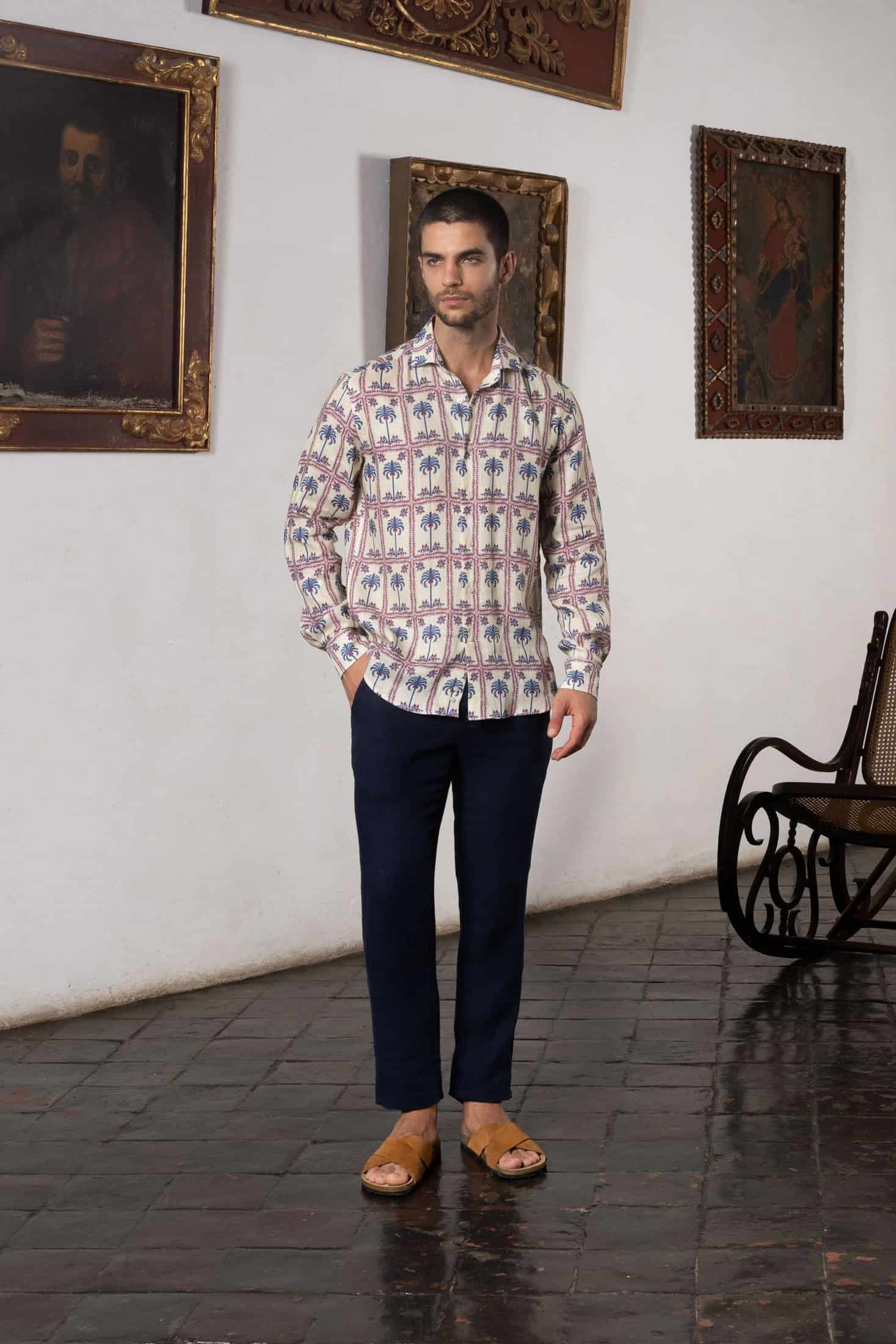 Men's linen shirt tambour - miniatura 2