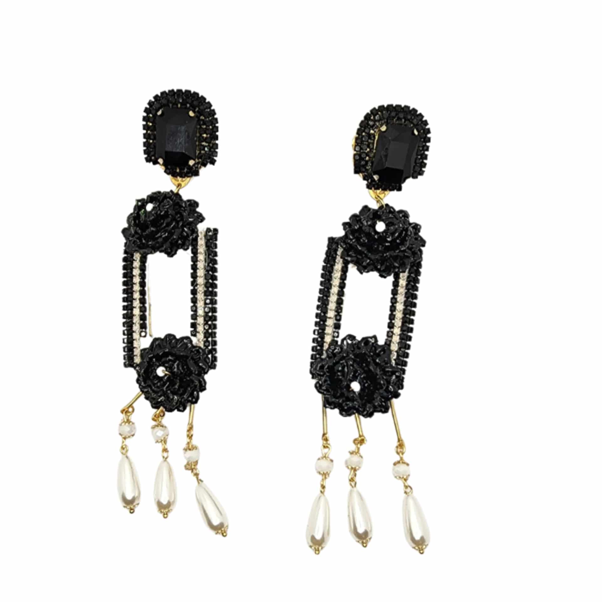 Fiber Rectangle Black & White Earrings - miniatura 1