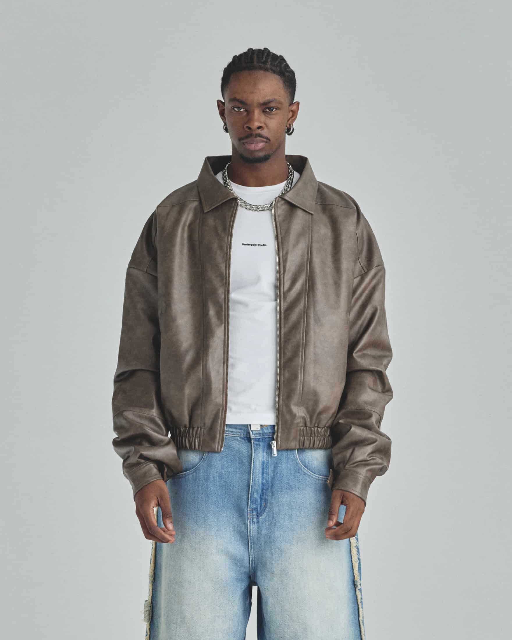Basics Vintage Panelled Bomber Jacket Brown - miniatura 2