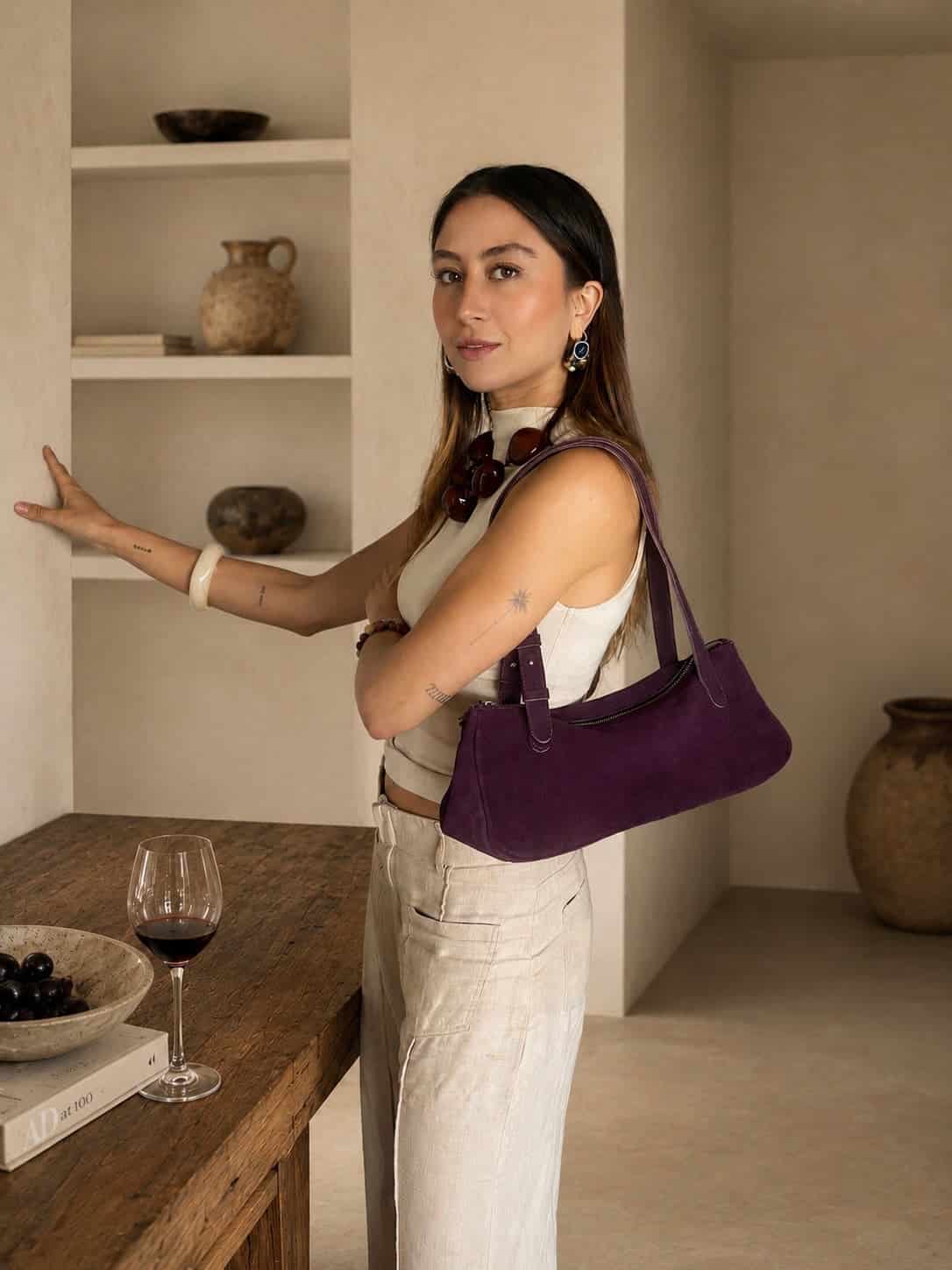 Bolso Totem Bag de cuero gamuza | Morado berenjena - miniatura 2
