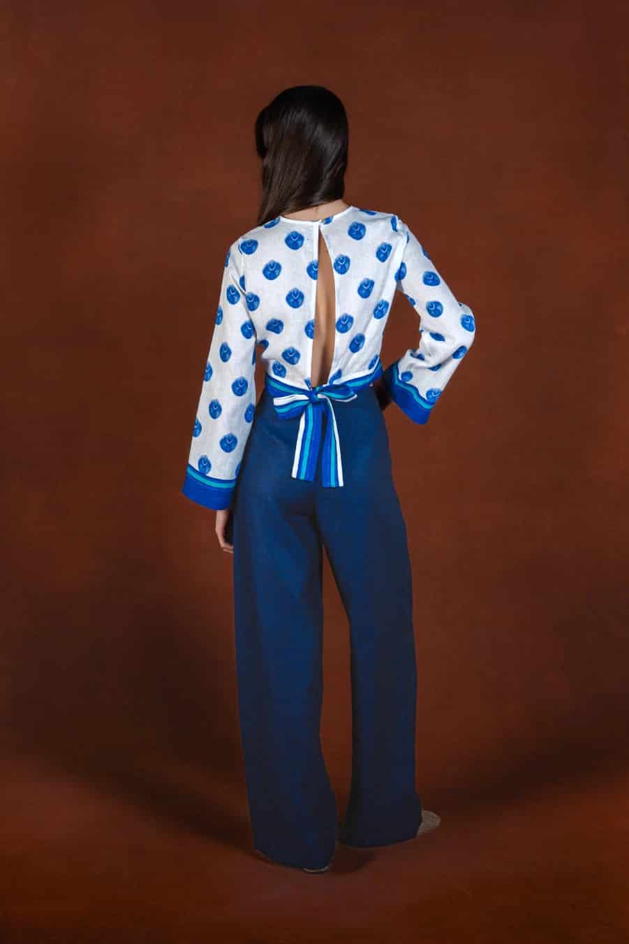 Women's Ventaglio linen blouse blue - miniatura 3