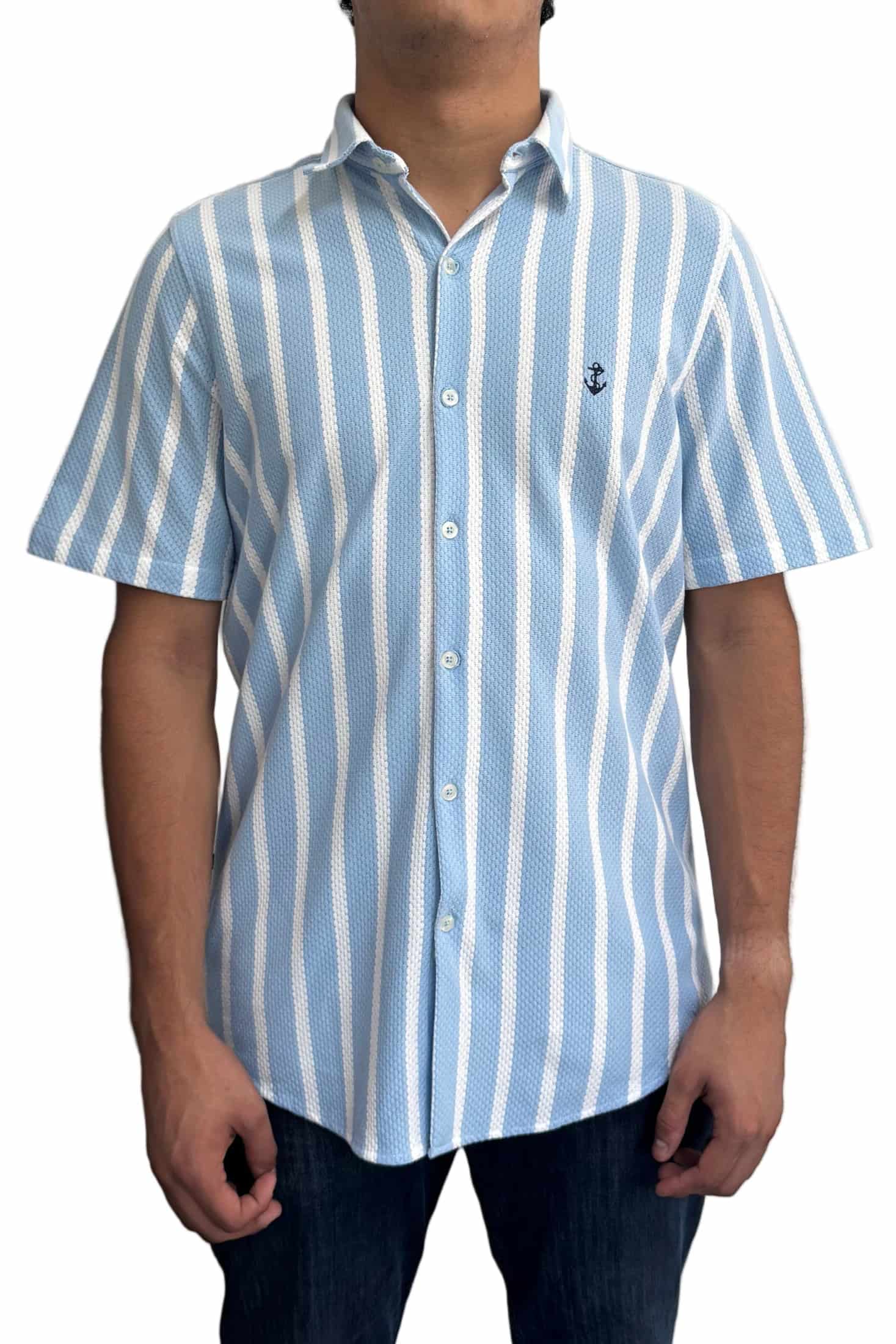 Camisa en texturas Blanco Rayas Azul Claro - miniatura 2