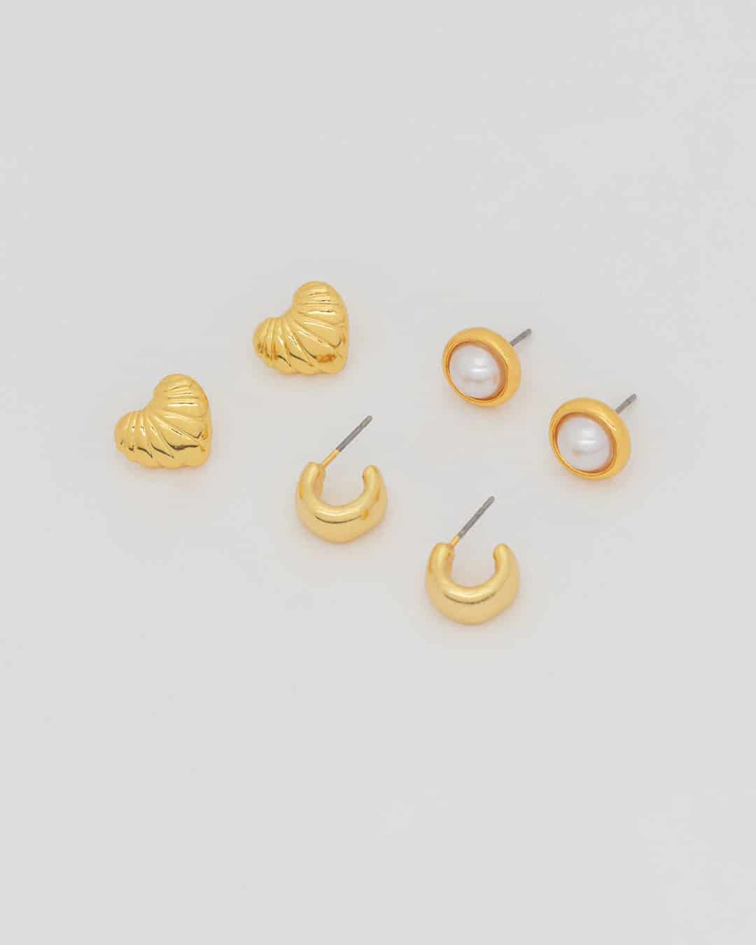 Set X3 Aretes Corazón Perla - miniatura 1