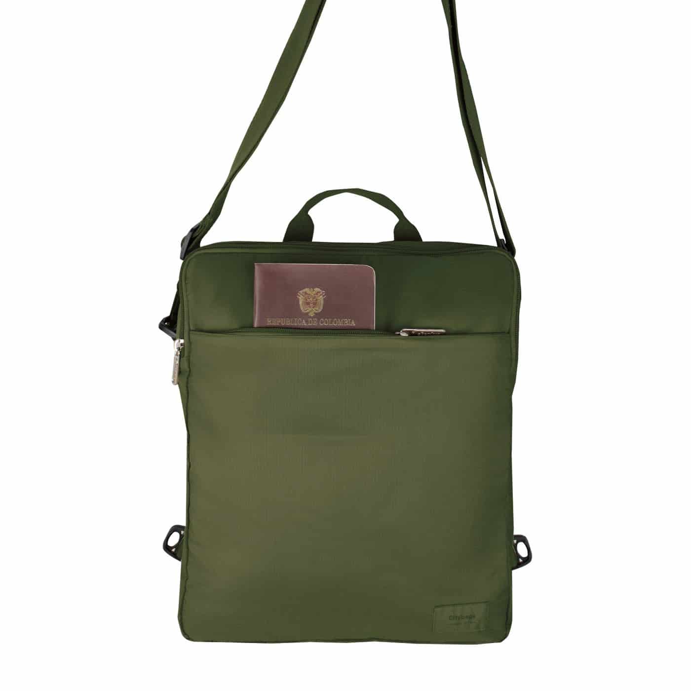 Bolso Manos Libres Convertible a Morral Citybags Light Verde Militar - miniatura 7