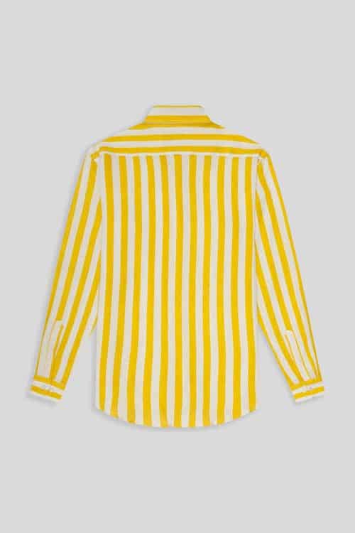 Men's linen shirt yellow faded striped - miniatura 2