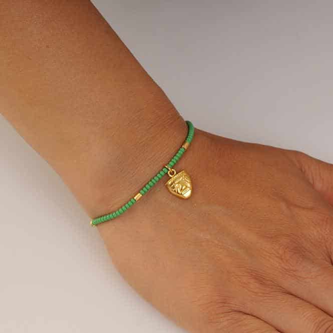 Pulsera Cristal Checo Mini Verde y Dije Mini Cara Humanoide Quimbaya - miniatura 2