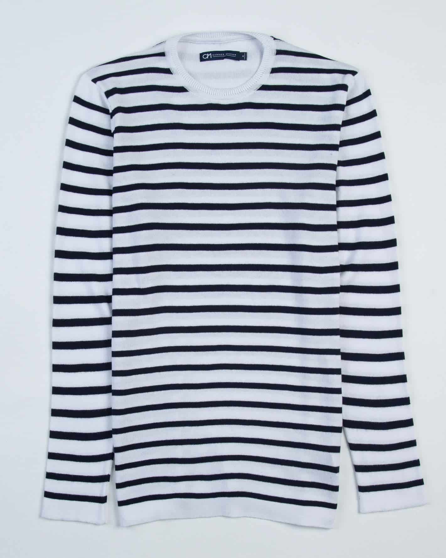 Saco Cuello Redondo Algodón Raya Azul Oscuro - miniatura 1