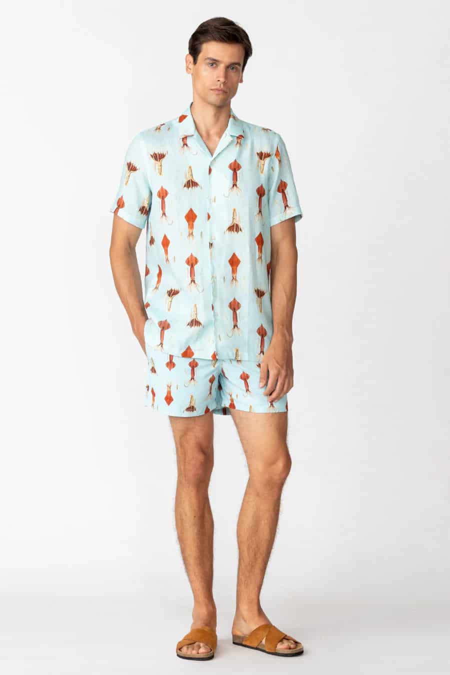 Men's linen shirt sky blue egret - miniatura 5