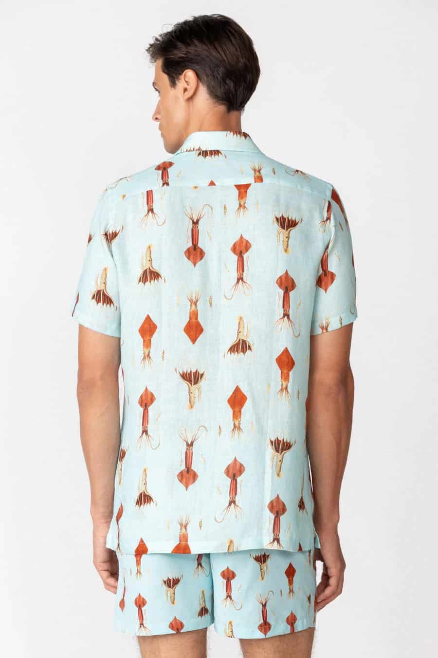 Men's linen shirt sky blue egret - miniatura 4