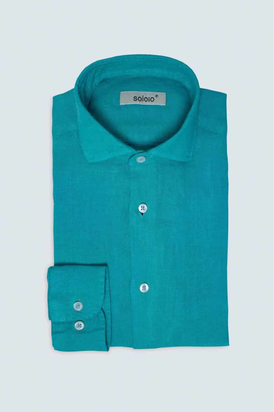 Men's linen shirt dark turquoise - miniatura 3