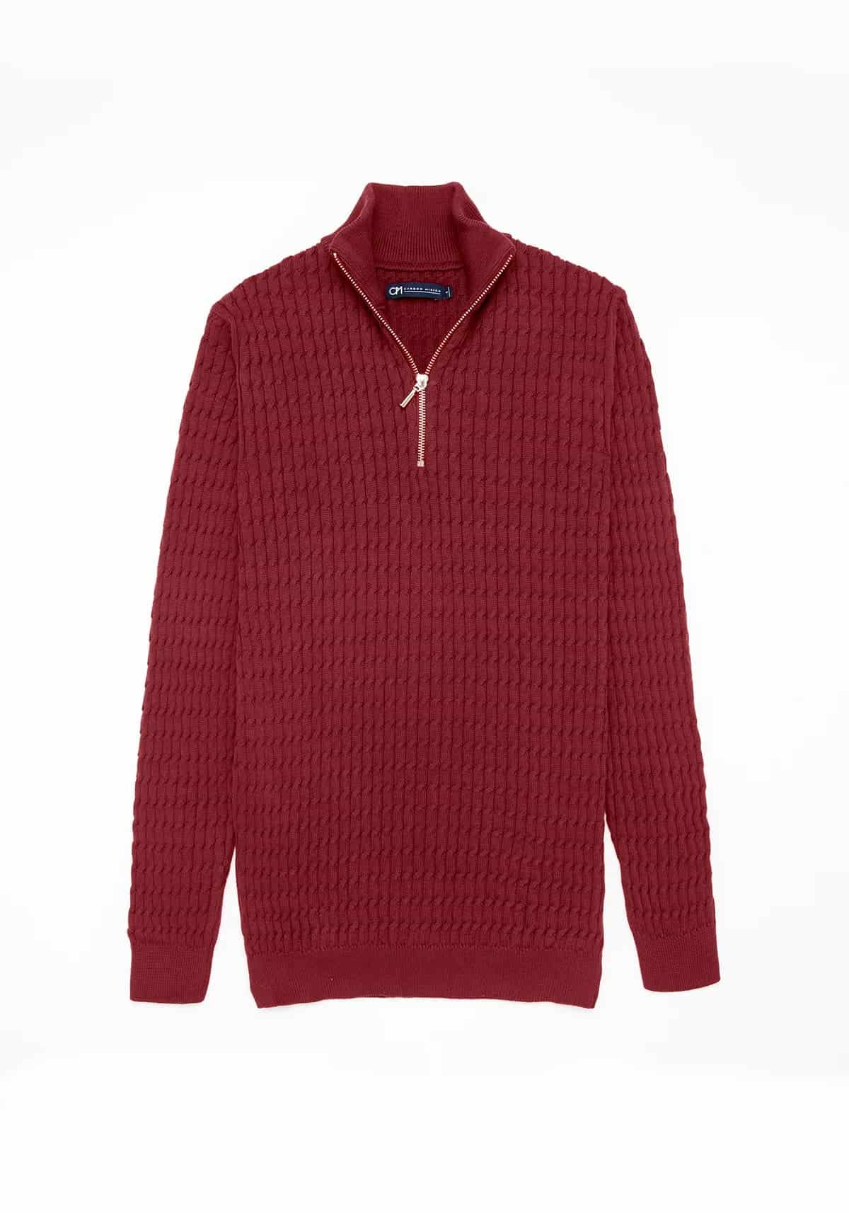 Saco Trenzado Half Zip Algodón Vino - miniatura 8