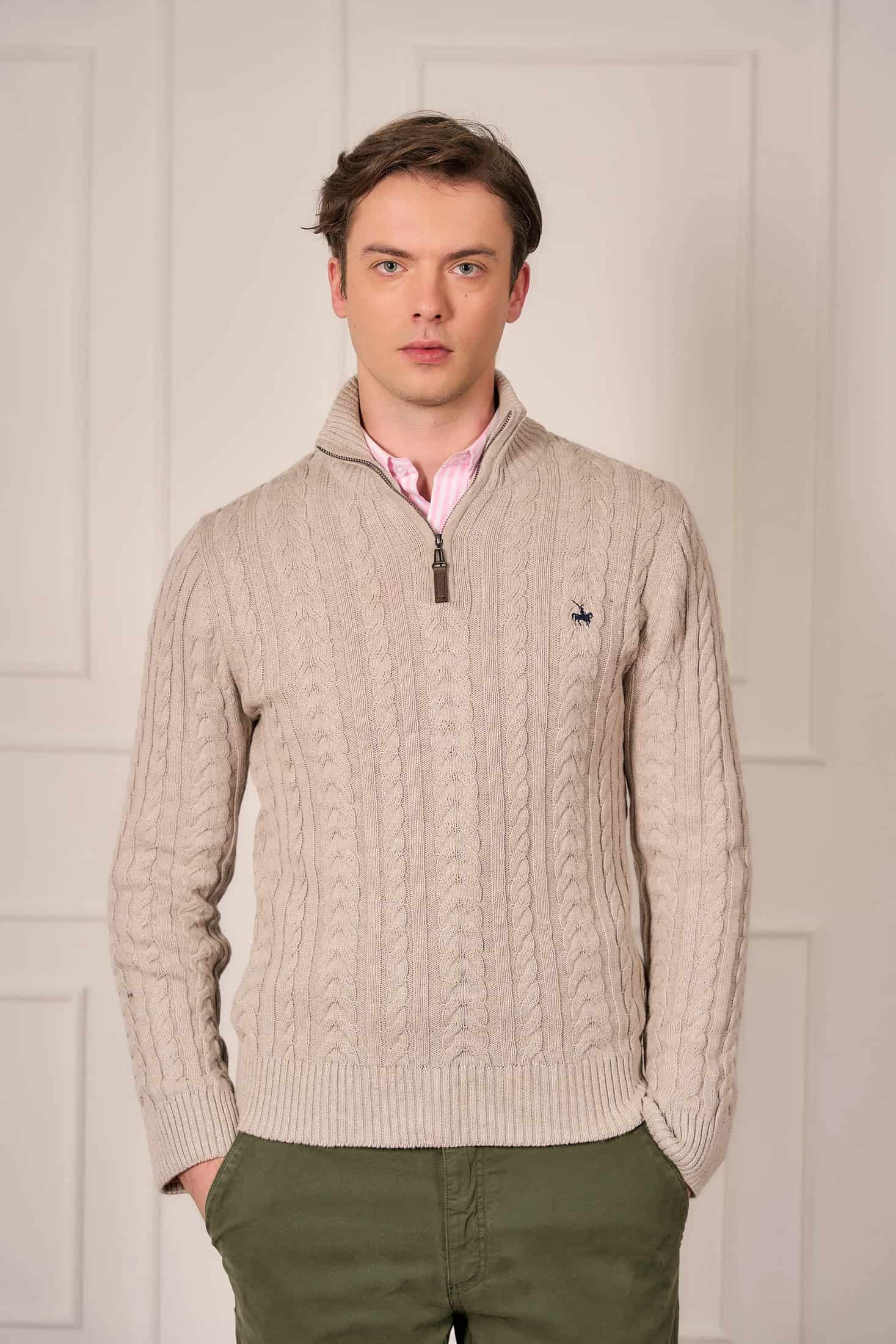 Suéter Halfzip Trenzado Rib Hombre Arena - miniatura 5