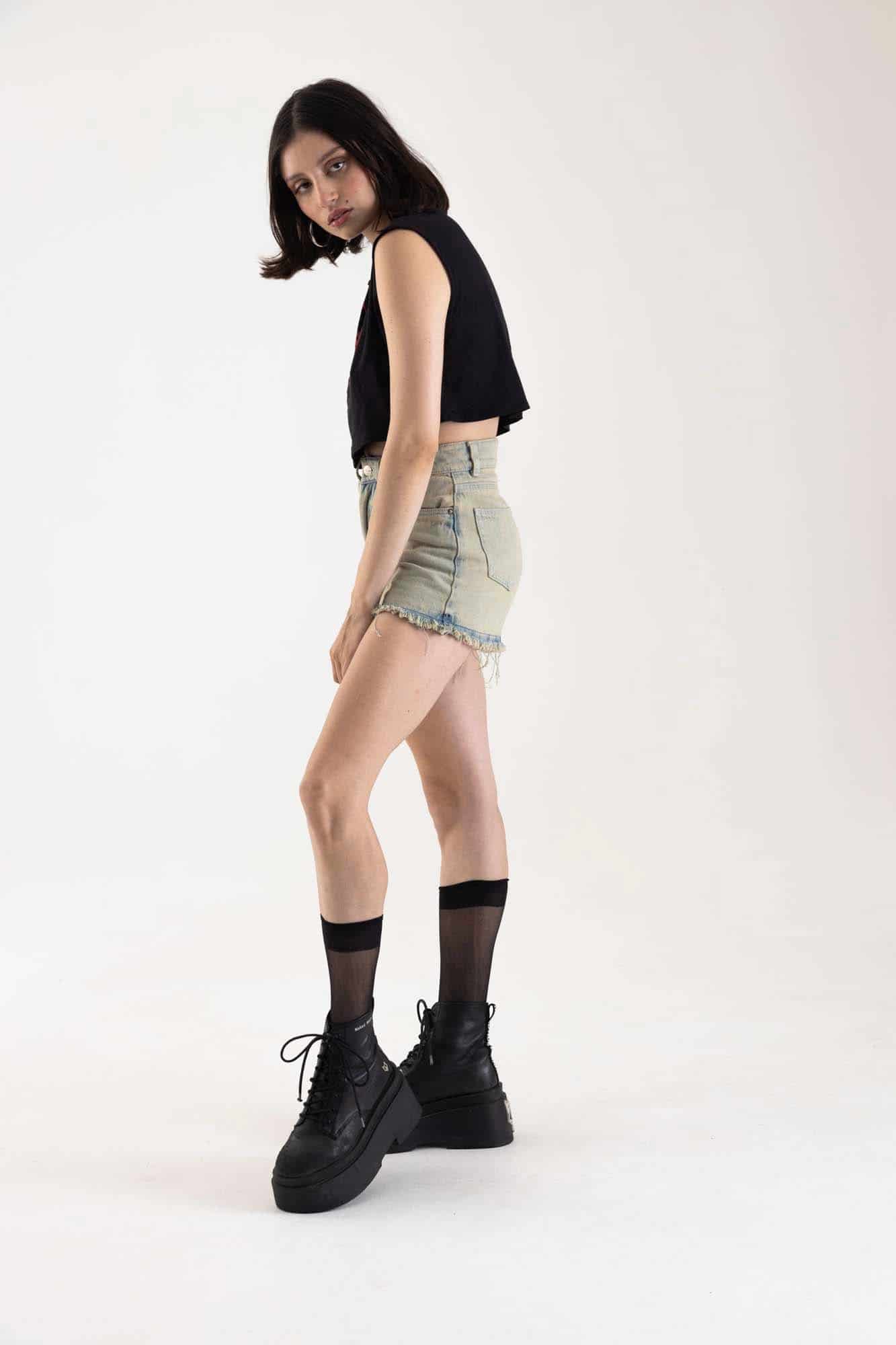 BLACK ACID DENIM SHORT - miniatura 3