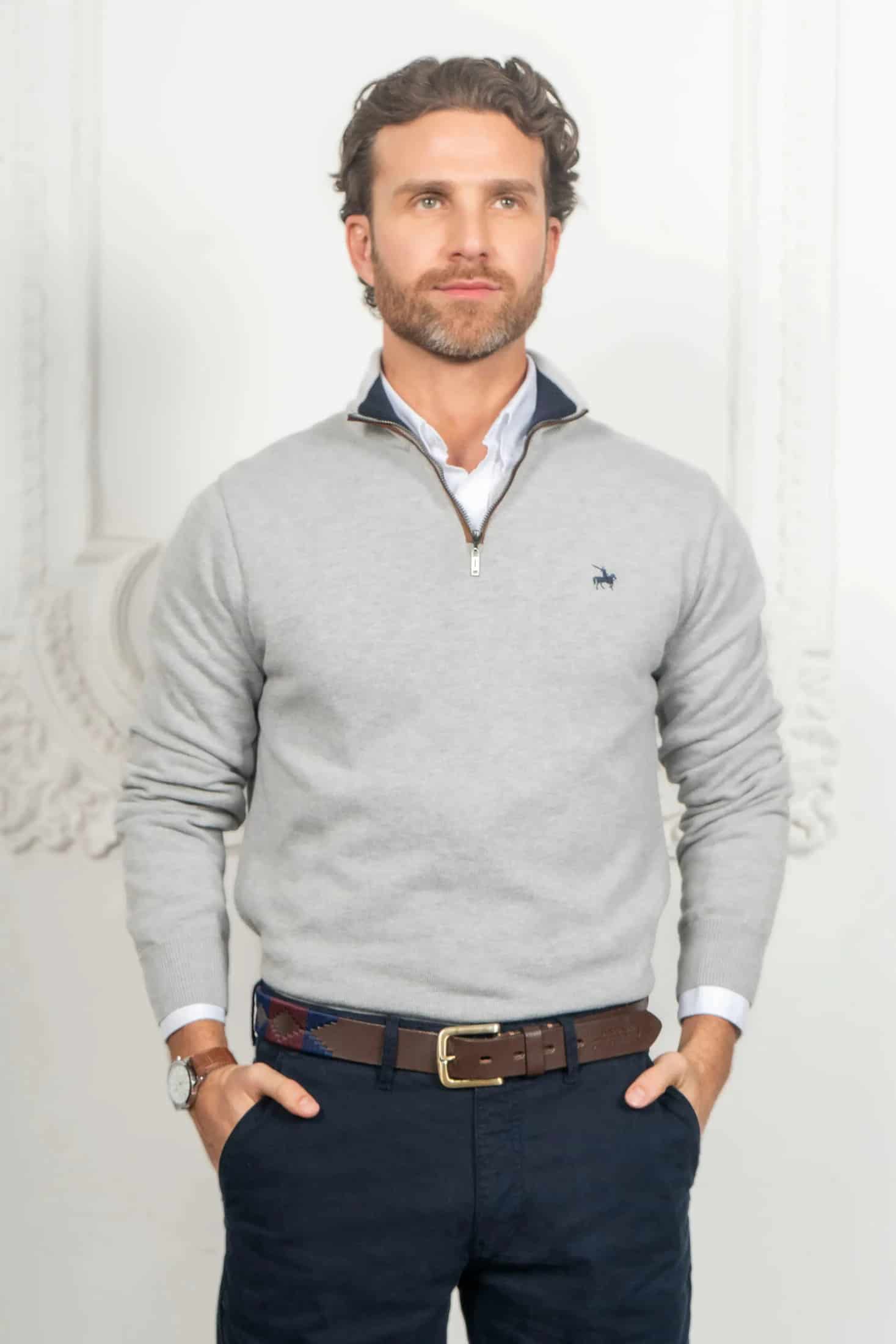 Suéter Halfzip Legacy Hombre Gris Claro - miniatura 7