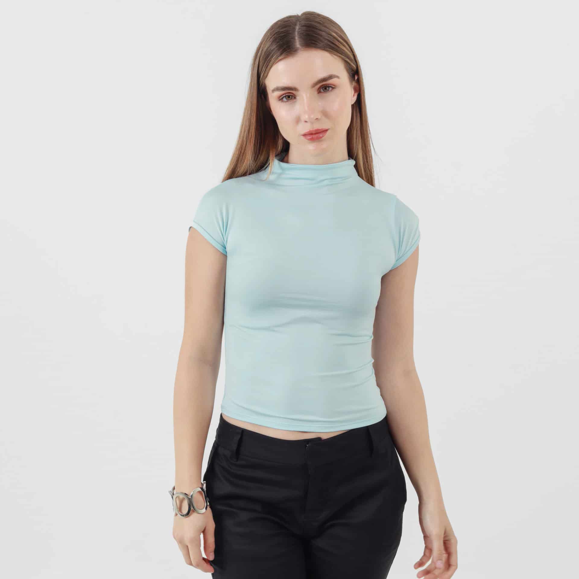 Camiseta básica cuello alto manga sisa rodada - miniatura 6