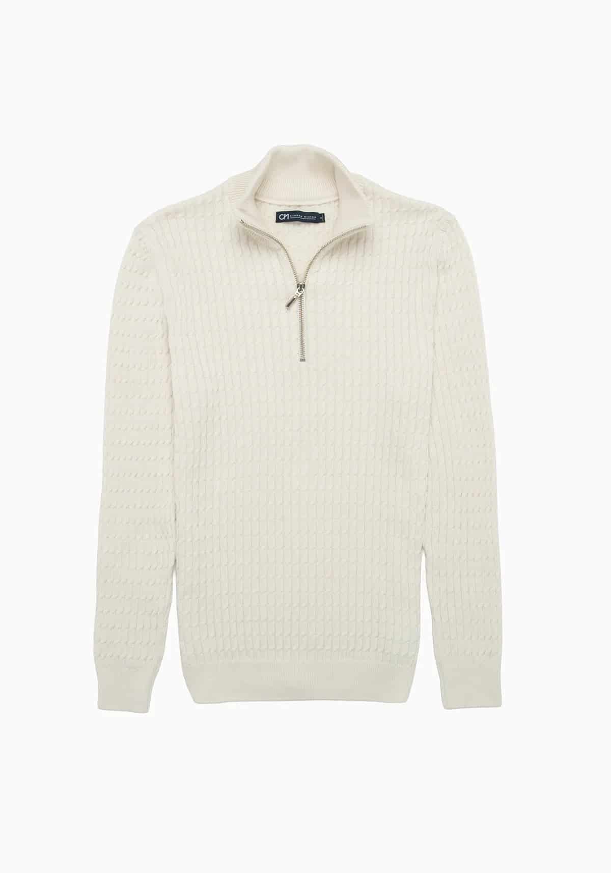 Saco Trenzado Half Zip Algodón Crema - miniatura 1