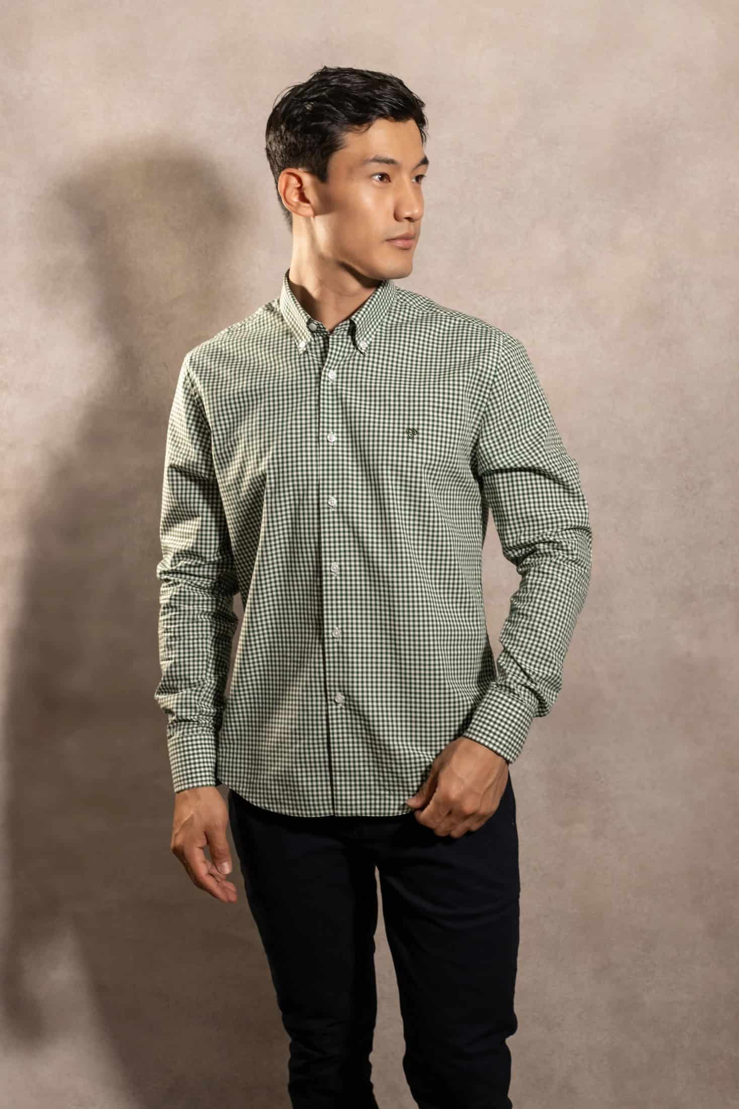 Camisa Antimanchas Popelina Cuadros Verde Oscuro Lugano - miniatura 1