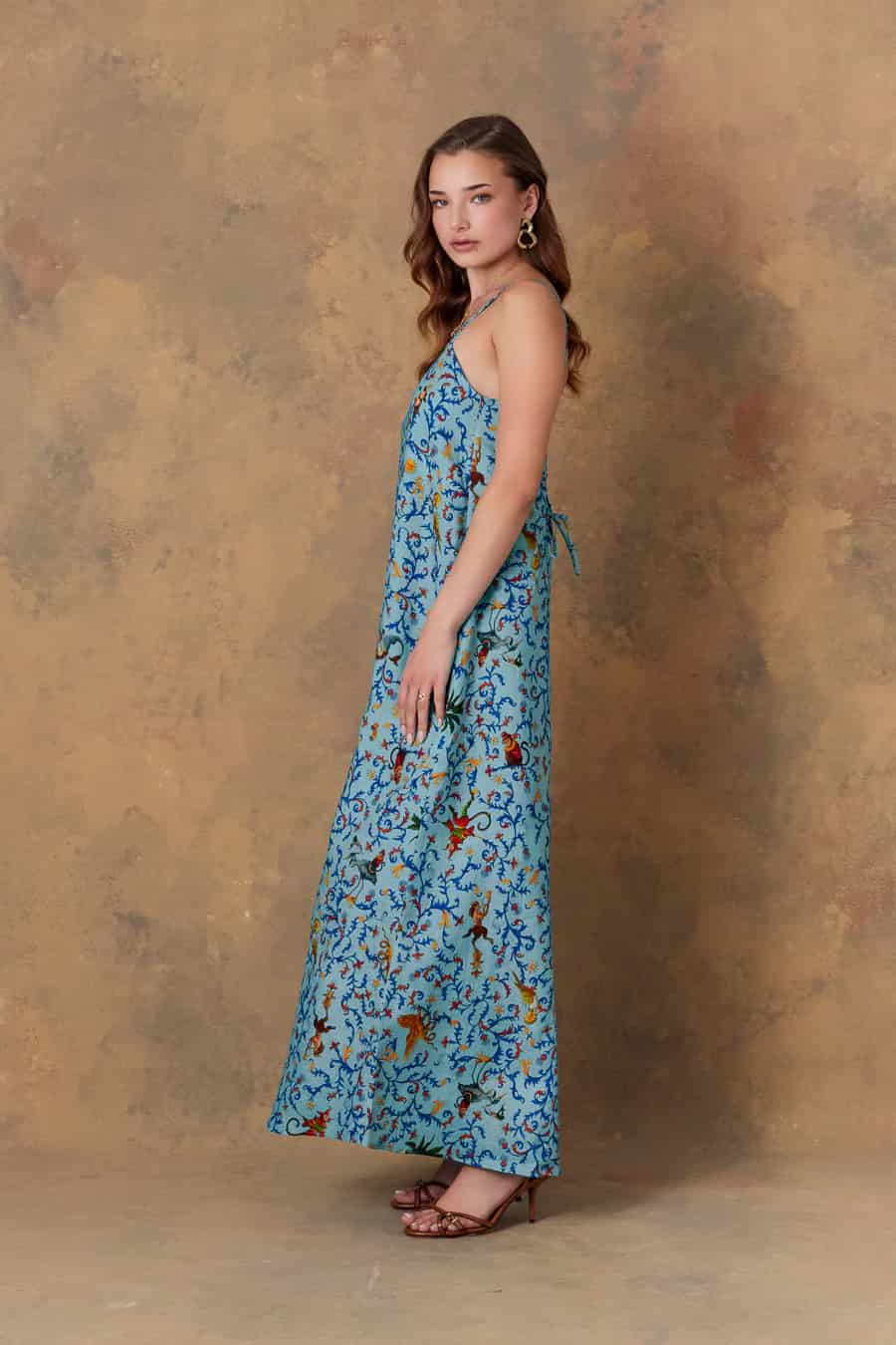 Women's dress linen delphos turquoise - miniatura 6